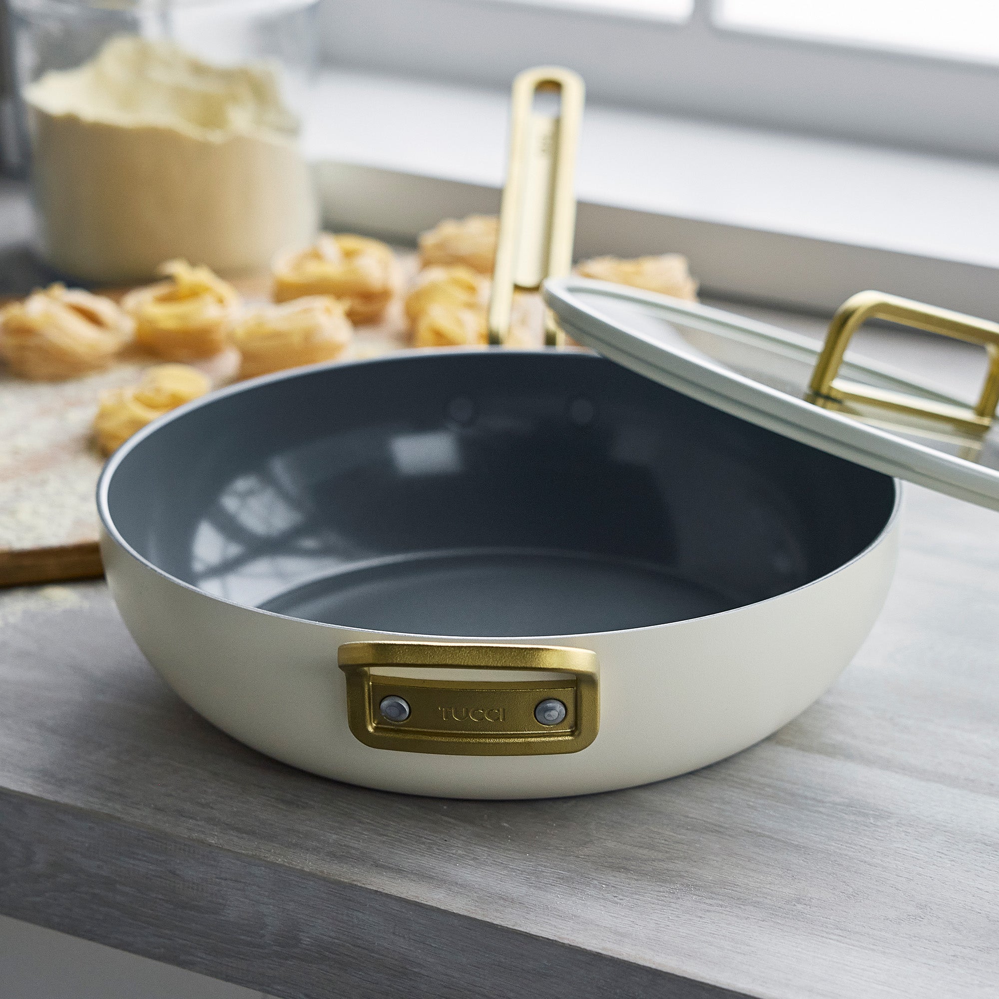 Stanley Tucci Ceramic Nonstick 4.5-Quart Stanley Pan Jr. — Carrara White