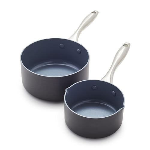 GreenPan Lima Hard Anodized 1-Quart and 2-Quart Saucepan Set, PFAS-Free, Gray