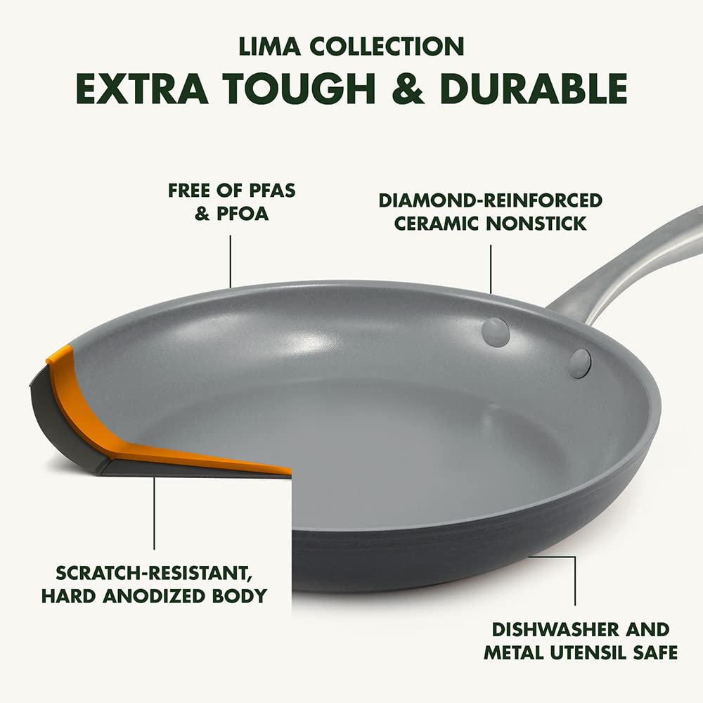 GreenPan Lima 11" Square Griddle Pan, Hard Anodized, Ceramic Nonstick, Stainless Steel Handle, Gray