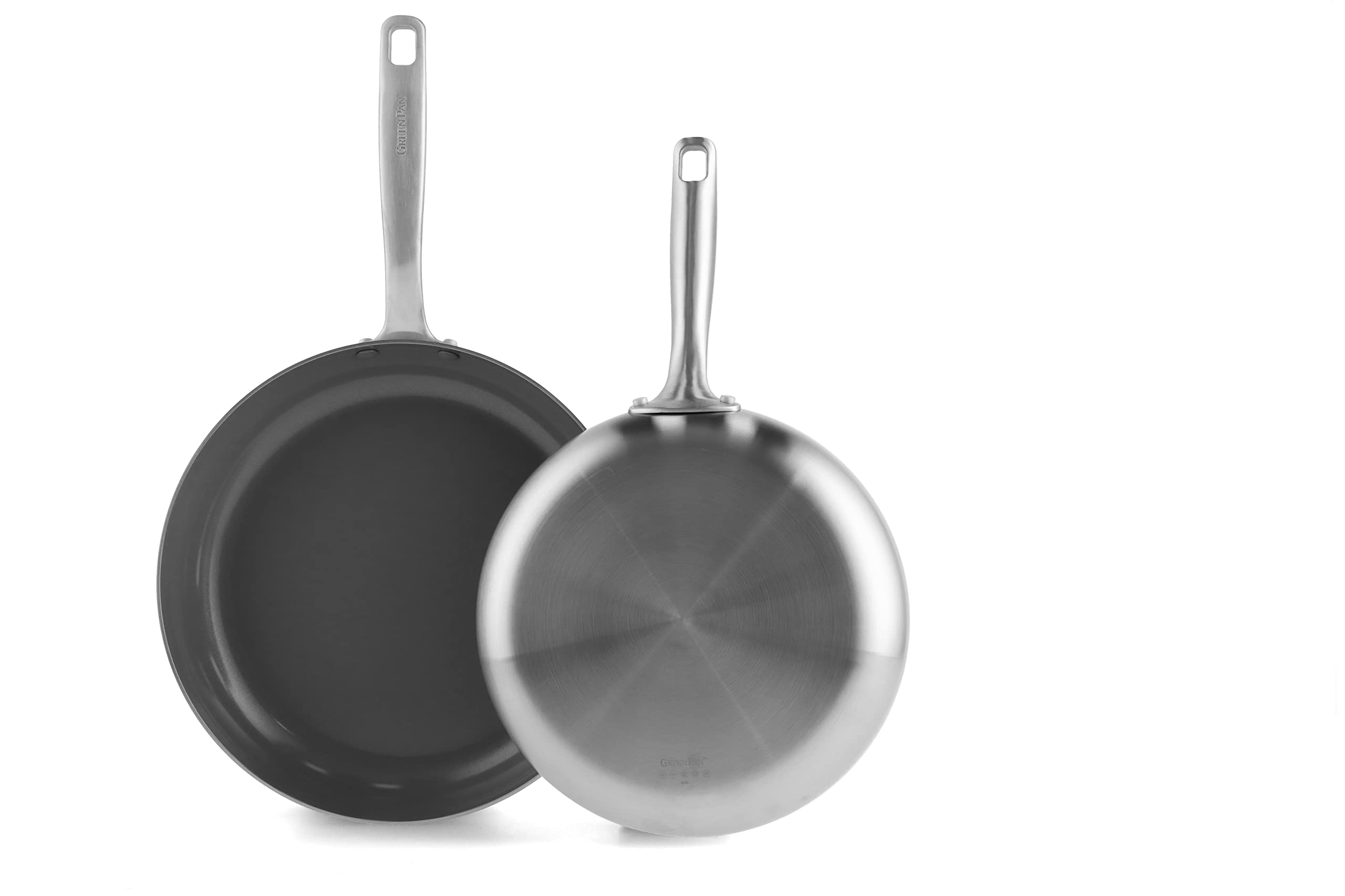 GreenPan Chatham Tri-Ply Stainless Steel Healthy Ceramic Nonstick 8" and 10" Frying Pan Skillet 2-Piece Set