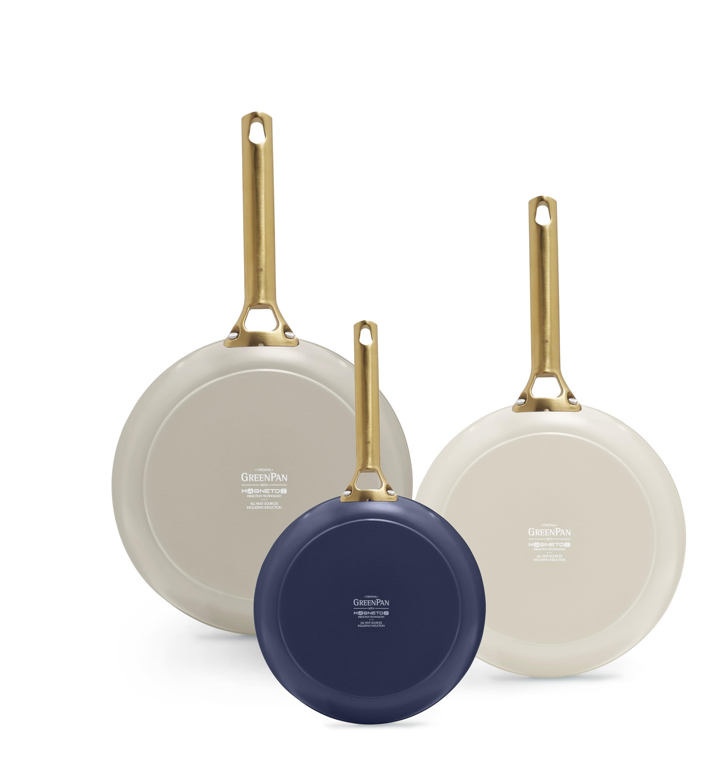 GreenPan 3-Piece Ceramic Nonstick Frying Pan Set — 8" Navy / 10" Cream / 12" Taupe
