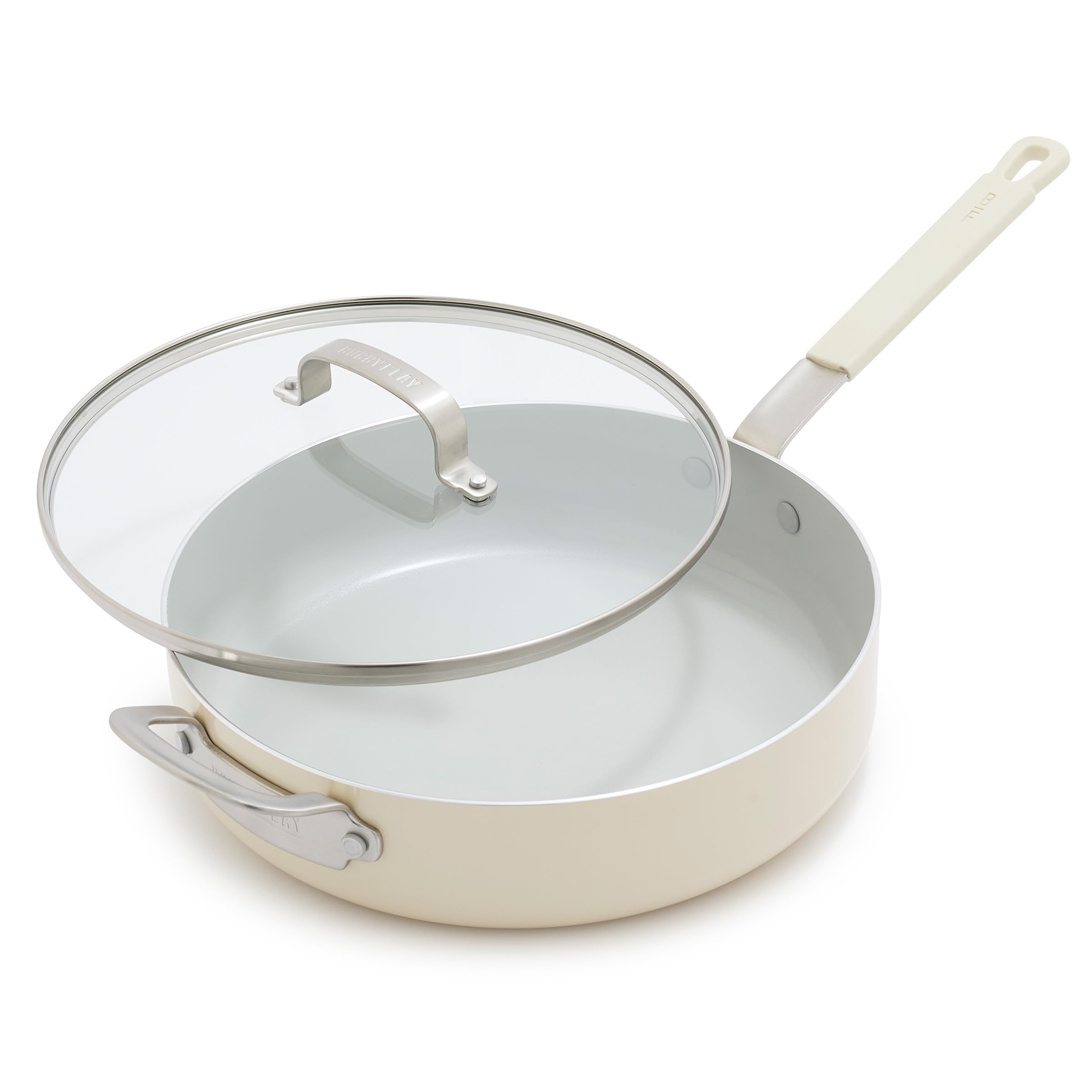 GreenPan x Bobby Flay 4.5QT Nonstick Sauté Pan with Glass Lid, PFAS-Free Diamond Ceramic — Cream