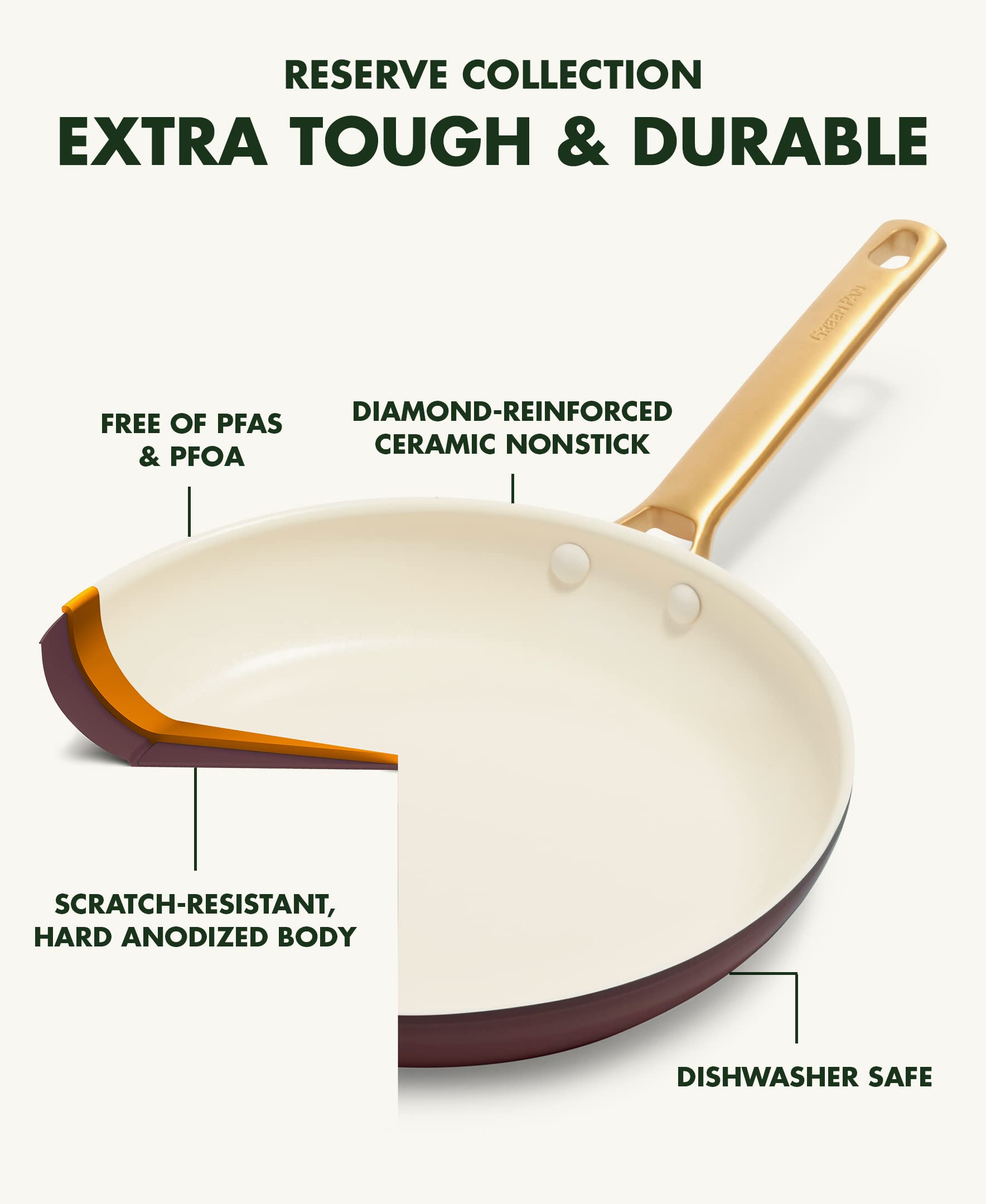 GreenPan Reserve Hard Anodized 8" & 11" Fry Pan Set – Diamond-Infused Ceramic Nonstick, Gold Handles, Merlot Red