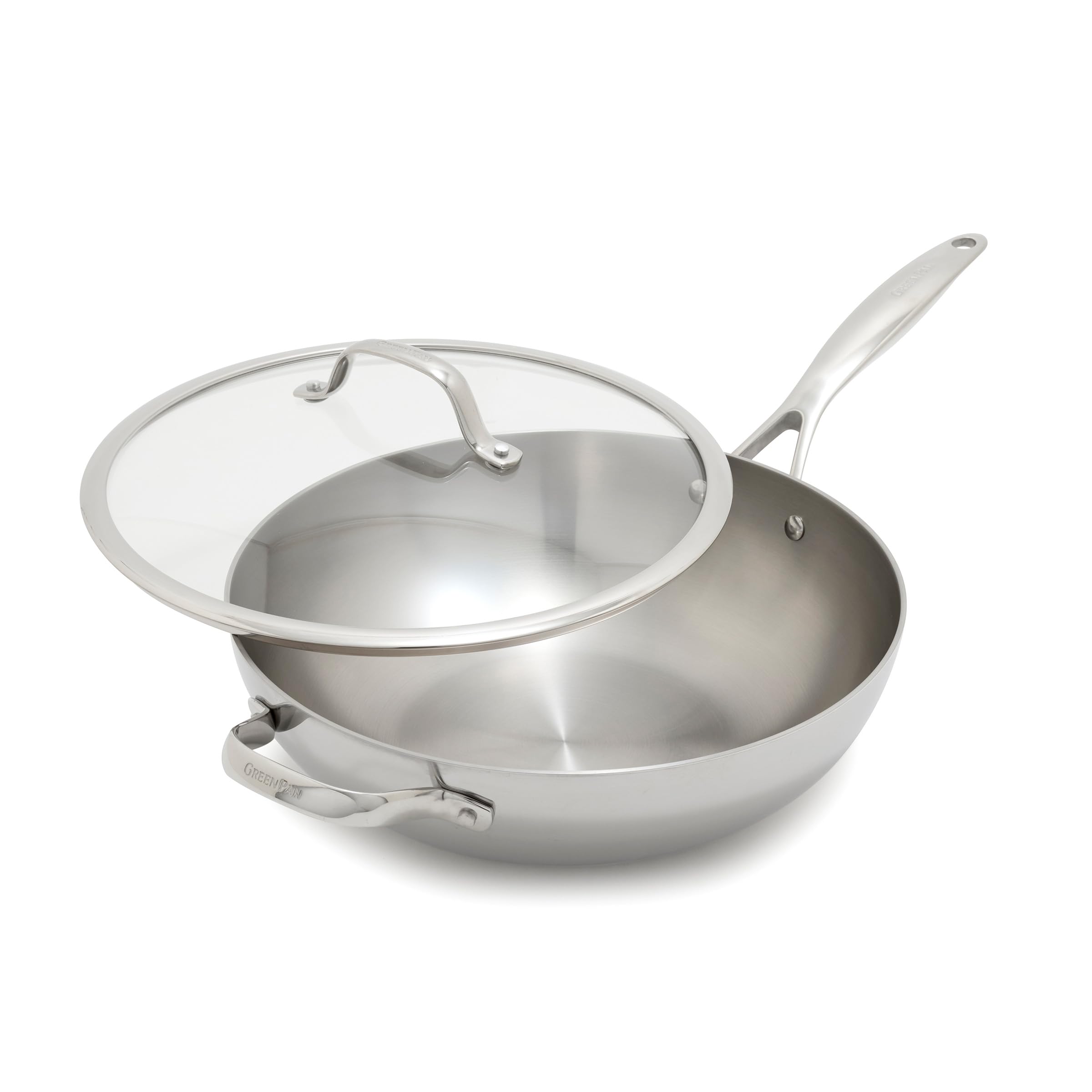 GreenPan Valencia Pro Tri-Ply Stainless Steel 12" Wok with Lid – Induction Ready, Mirror Finish, Oven Safe to 600°F