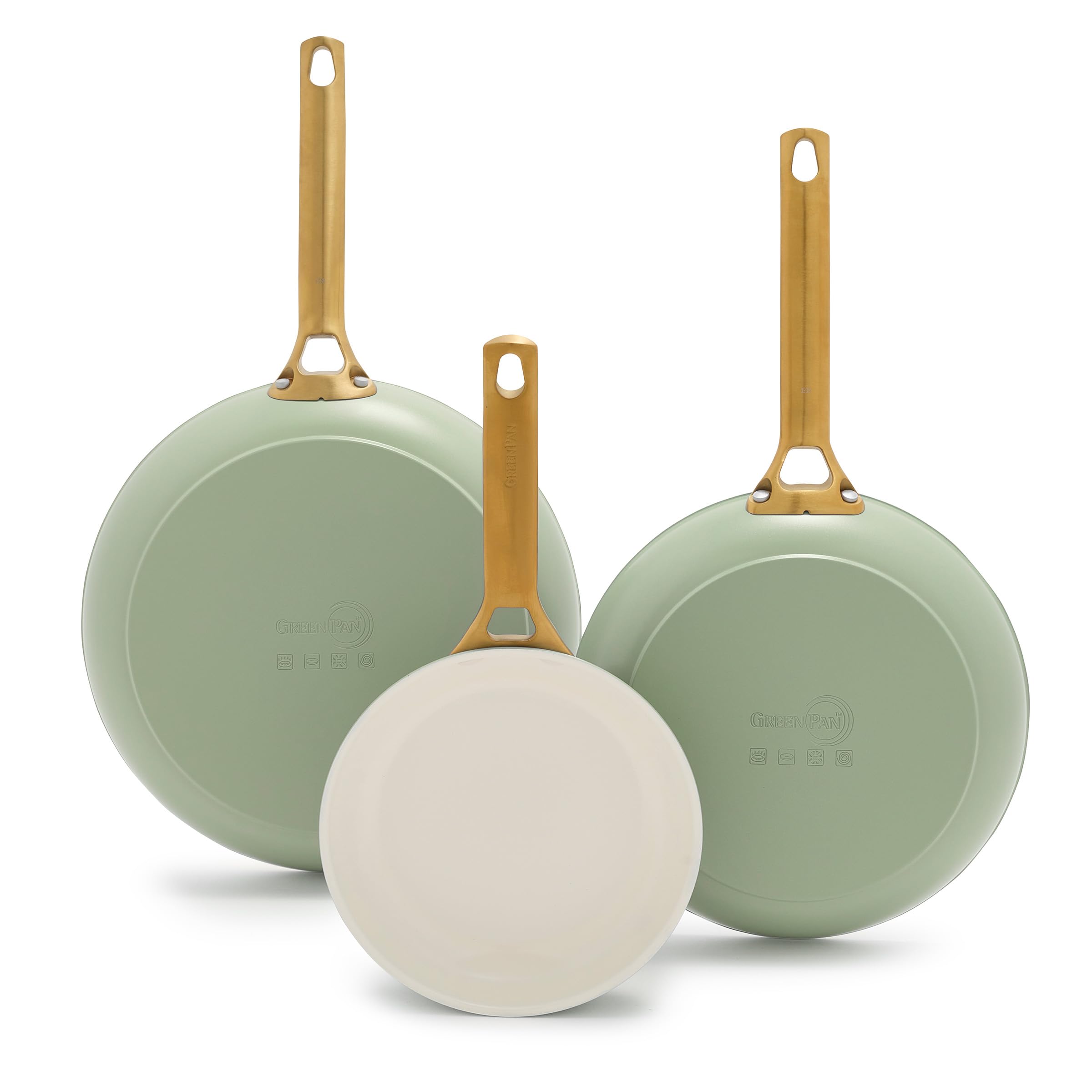 GreenPan Hard Anodized Ceramic Nonstick 3-Piece Frying Pan Set – Gold Handle
