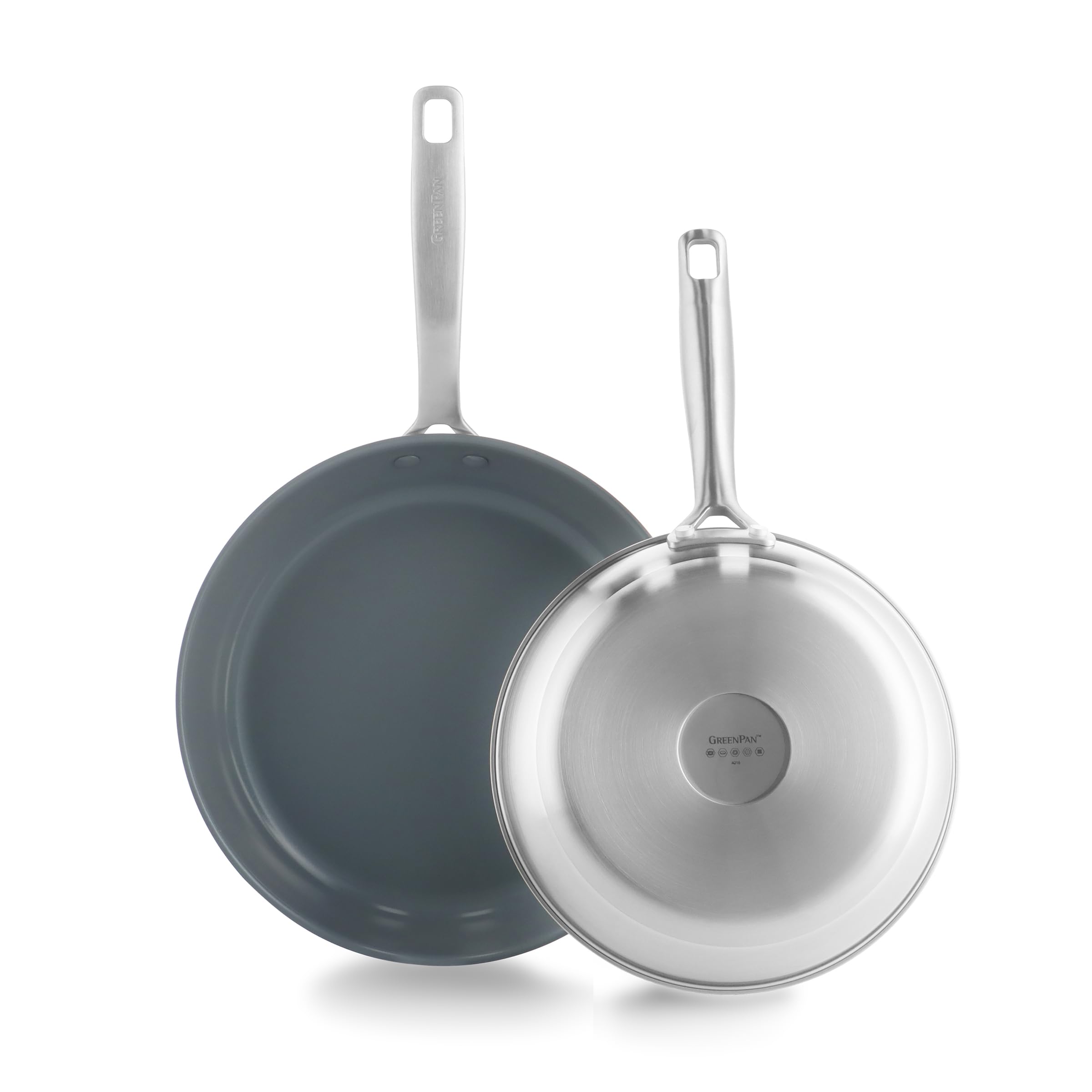 GreenPan Treviso 9.5" and 11" Frying Pan Skillet Set, PFAS-Free Stainless Steel Ceramic Nonstick, Induction Ready, Oven Safe to 600°F