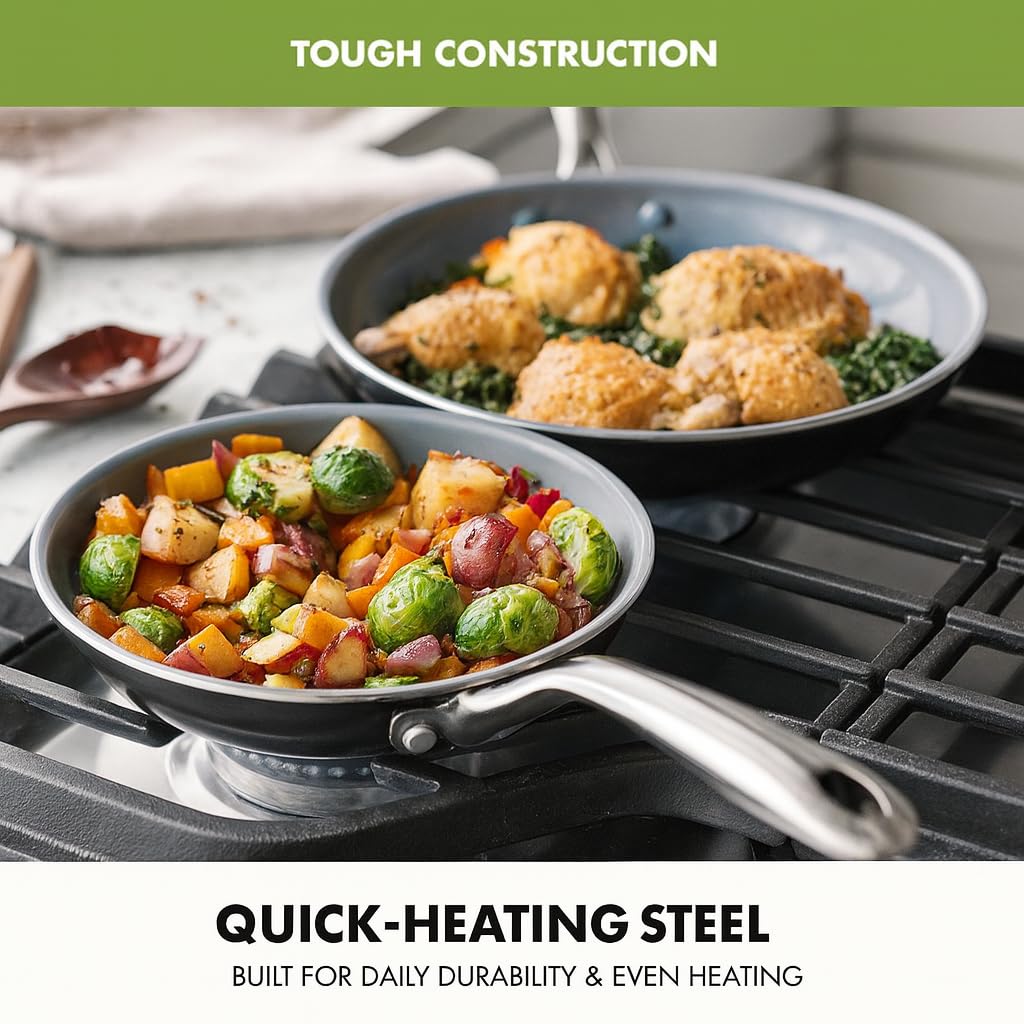 GreenPan Swift Ceramic Nonstick 8" & 10" Frying Pan Set – PFAS-Free, Stainless Steel Handles, Oven Safe to 600°F