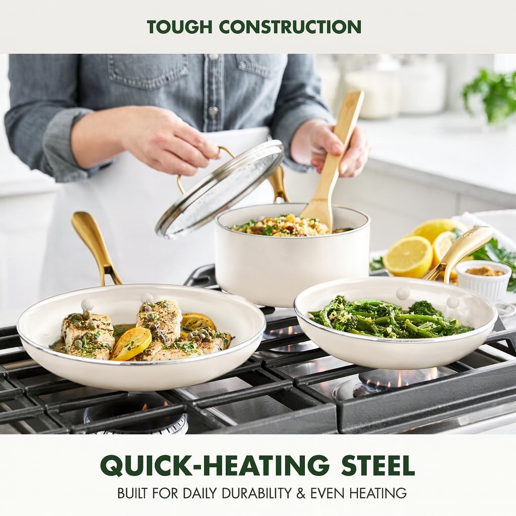 GreenPan Swift 12-Piece Nonstick Cookware Set — Ceramic PFAS-Free Pots & Pans, Dishwasher Safe, Oven to 600°F, Cream