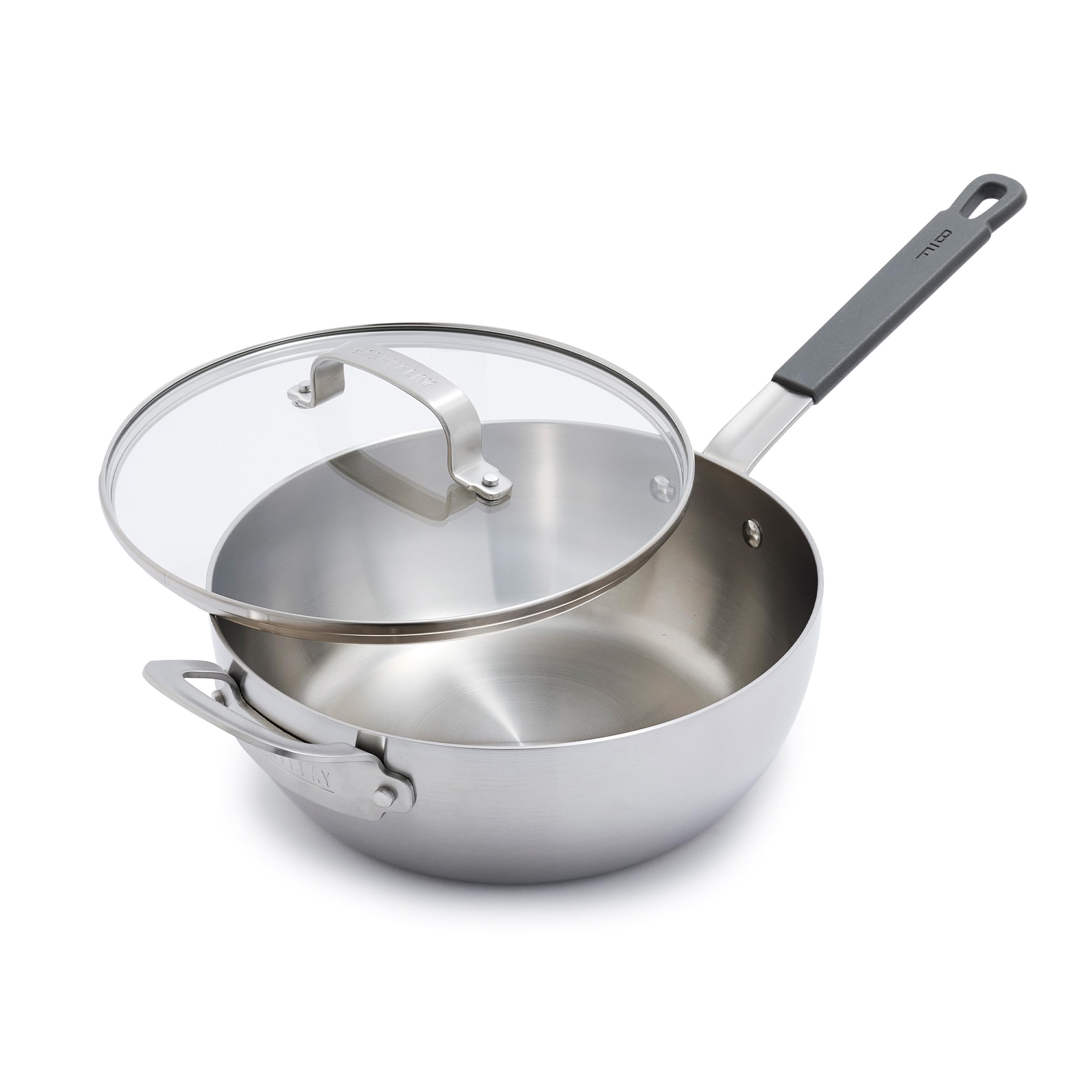 GreenPan x Bobby Flay Stainless Steel 3.75QT Saucepan with Glass Lid — Professional Tri-Ply Chef's Pan, Induction Ready, Oven Safe, Stay-Cool Handle