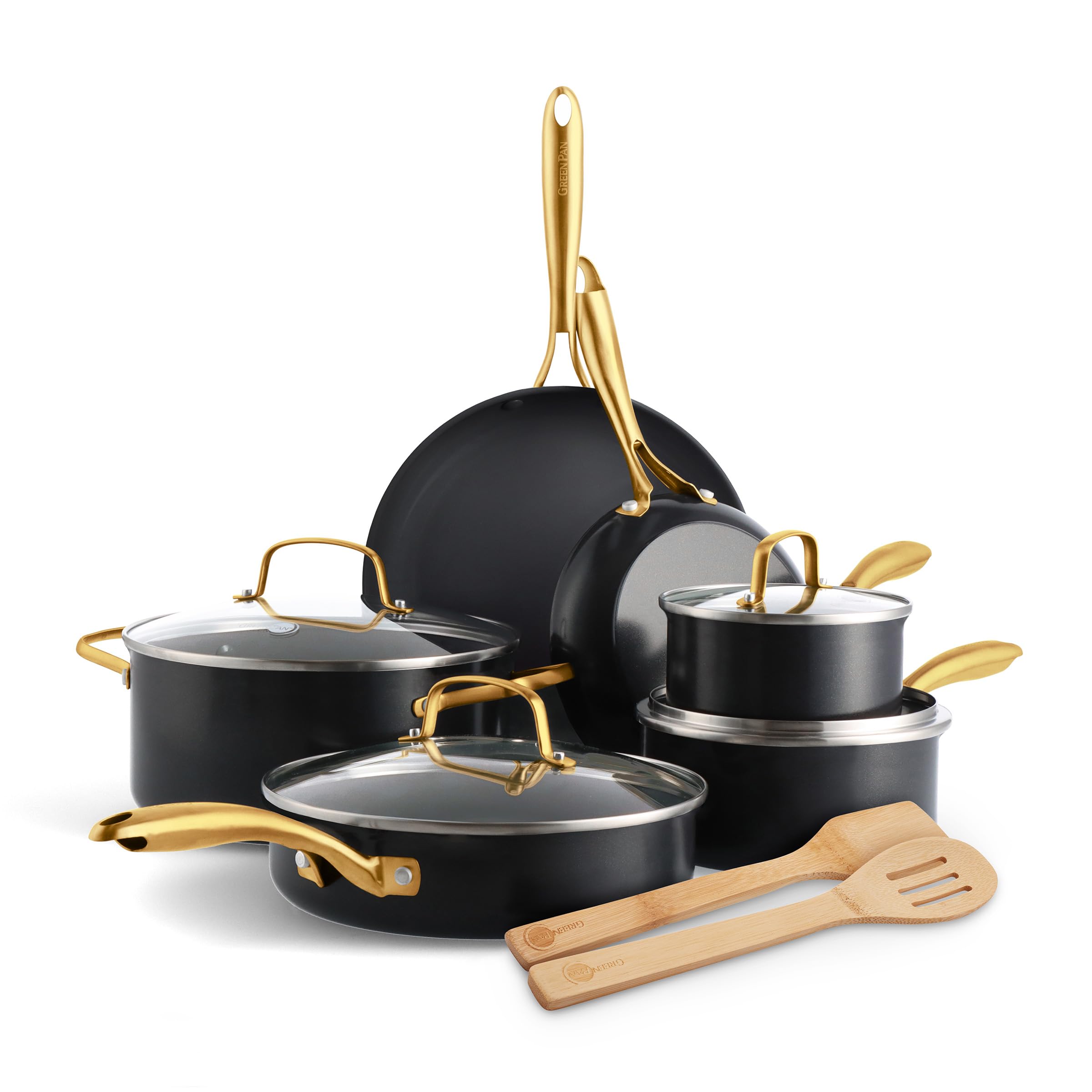 GreenPan Swift 12-Piece Nonstick Ceramic Cookware Set — Black & Gold