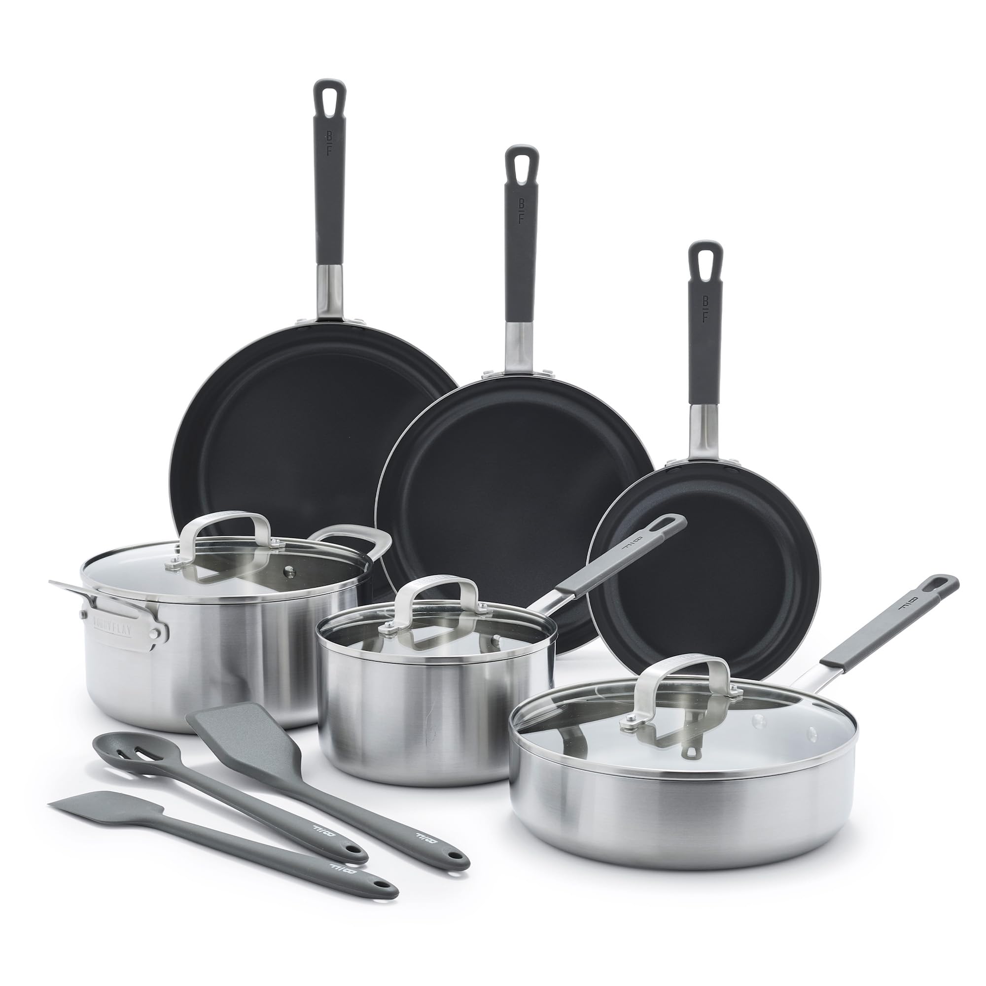 GreenPan x Bobby Flay Stainless Steel 12-Piece Tri-Ply Cookware Set with PFAS-Free Nonstick Frypans