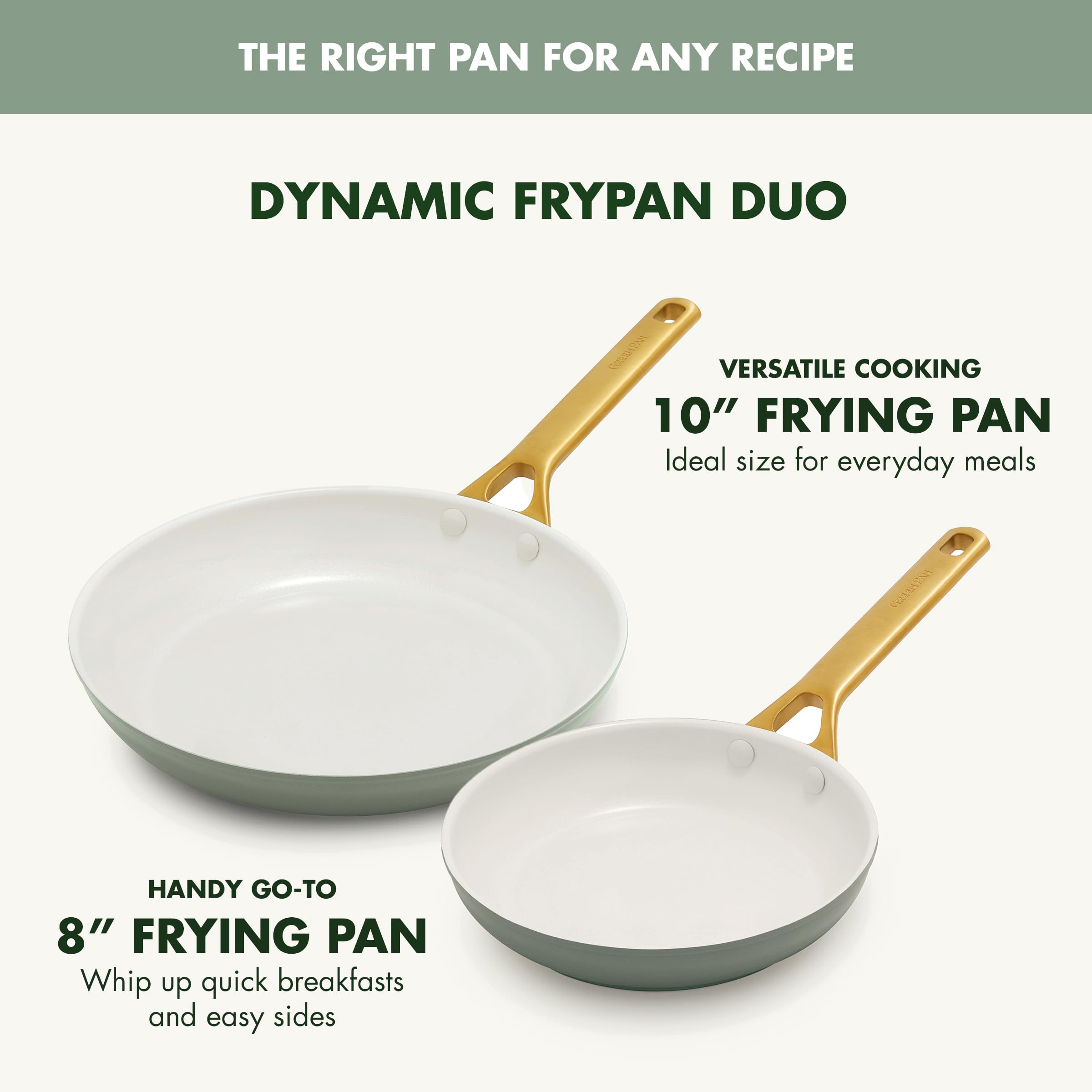 GreenPan Reserve Pro Nonstick Frying Pan Set – 10" & 12", Hard Anodized, PFAS-Free, Stainless Steel Handles, Moss Green