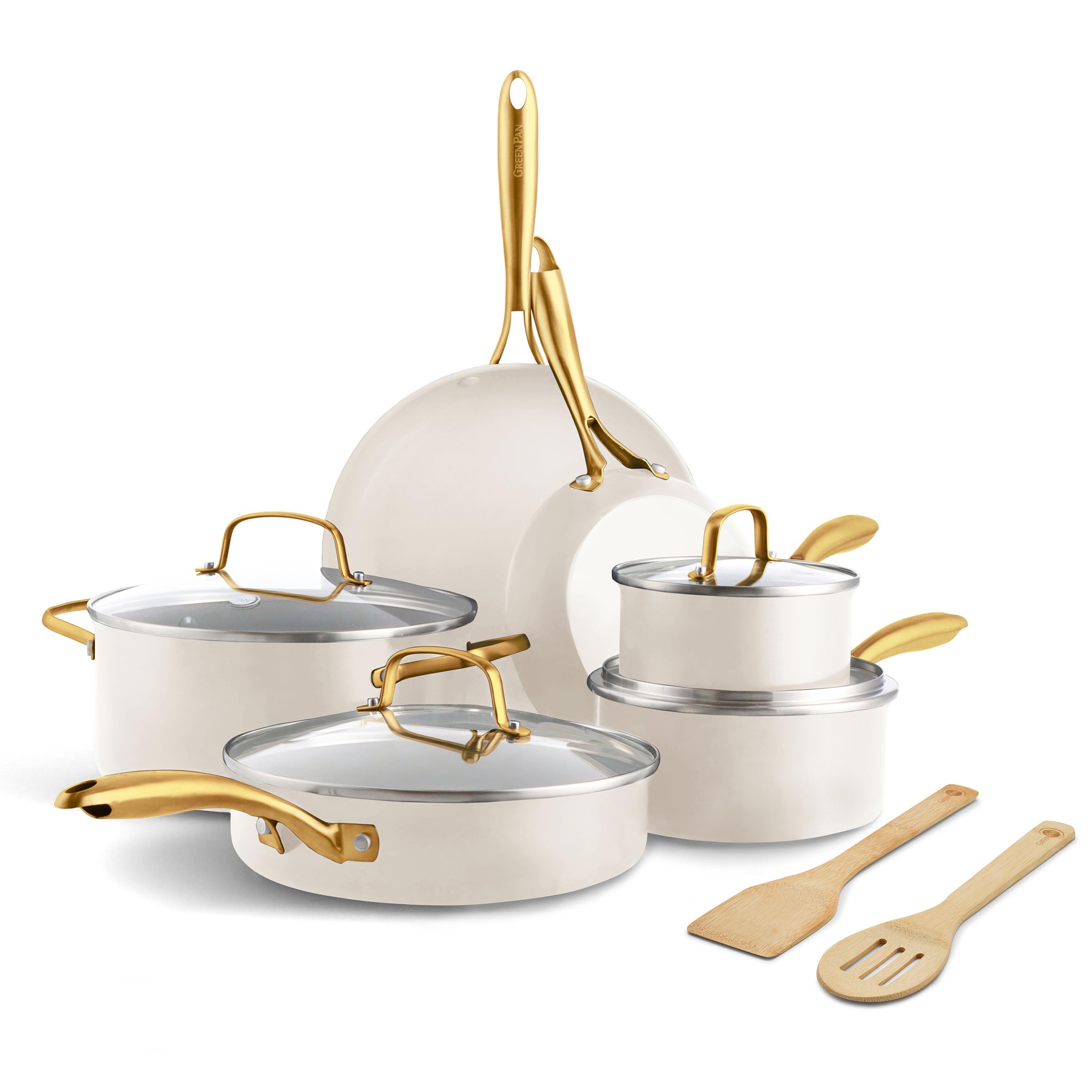 GreenPan Swift 12-Piece Nonstick Cookware Set — Ceramic PFAS-Free Pots & Pans, Dishwasher Safe, Oven to 600°F, Cream