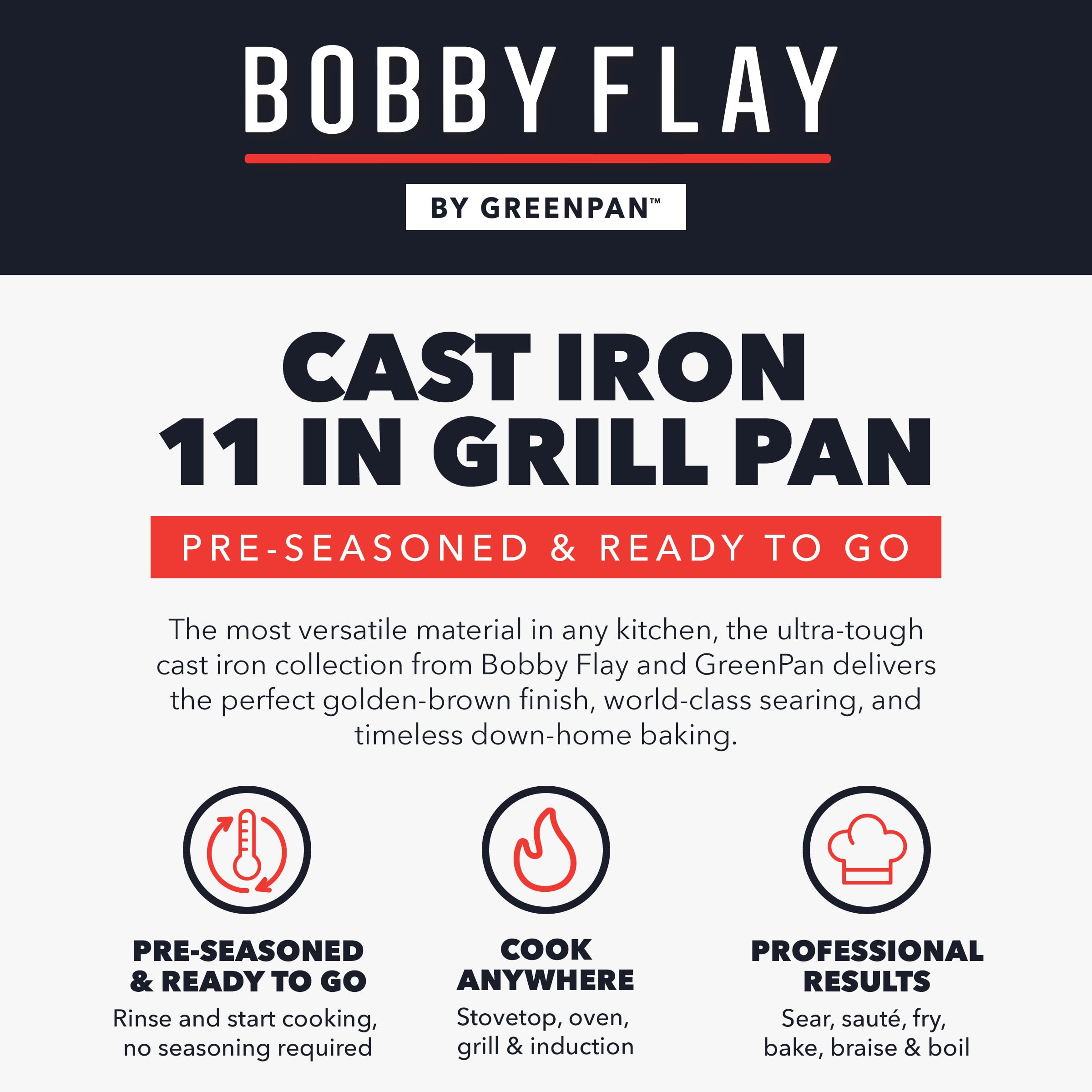 GreenPan x Bobby Flay Cast Iron 11-Inch Square Grill Pan