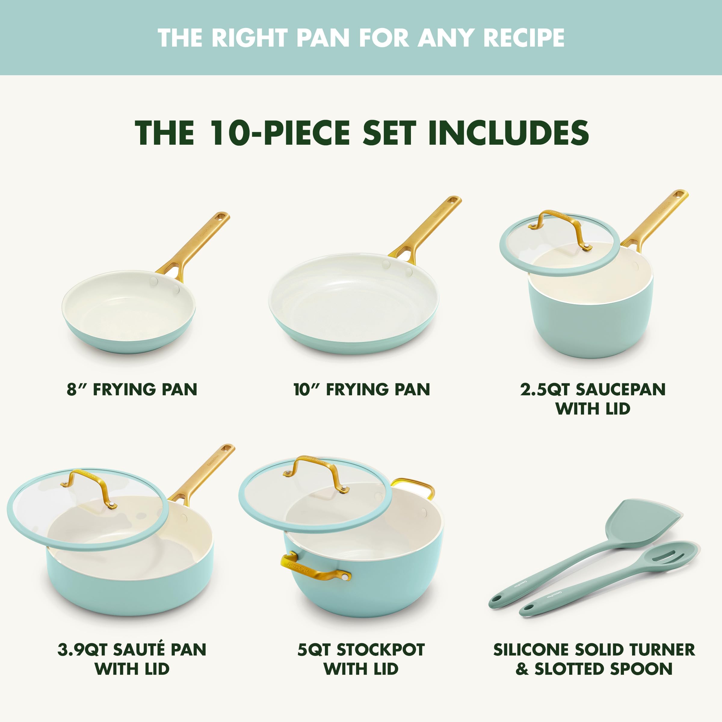 GreenPan Nonstick Reserve Pro 10-Piece Cookware Set, Seaside Blue