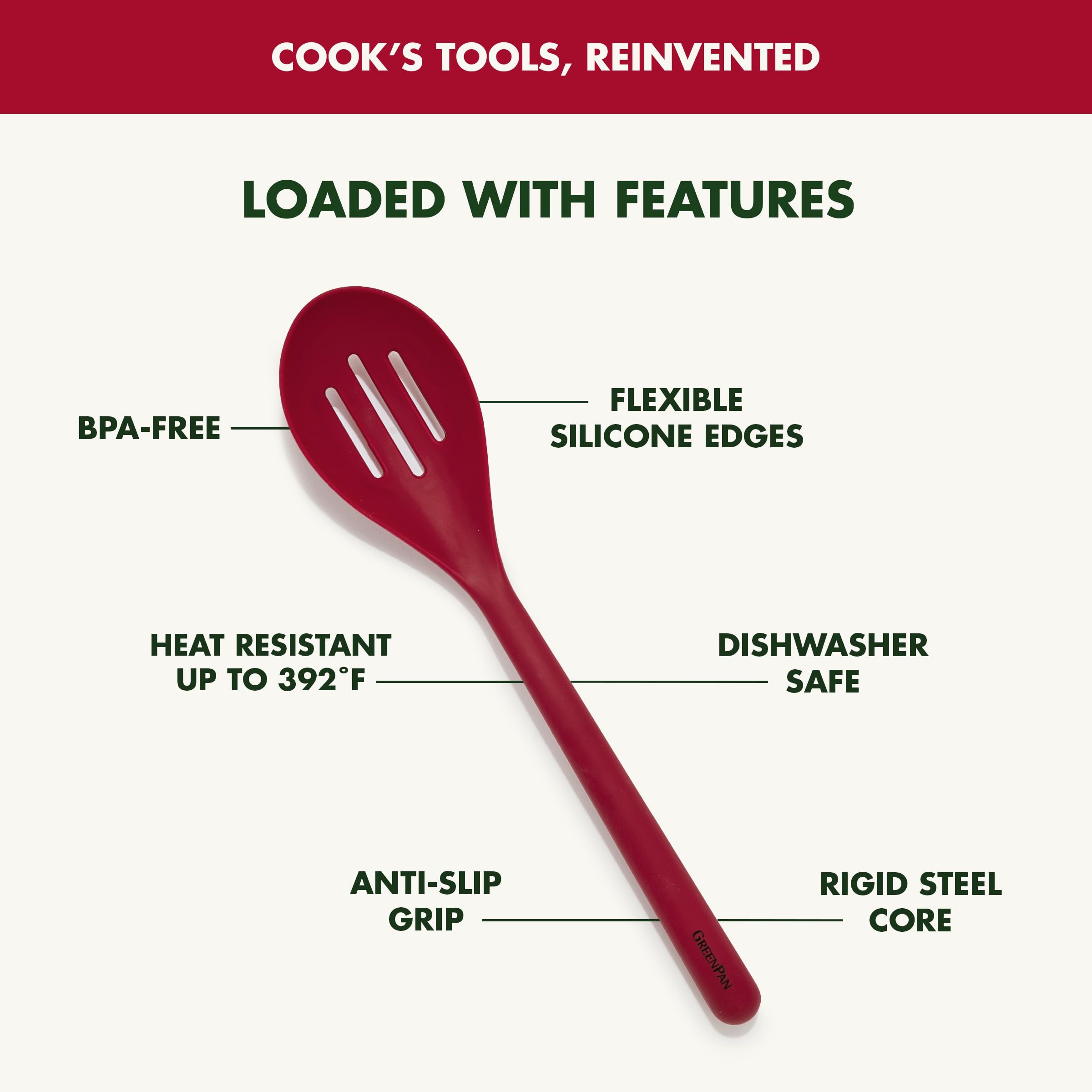 GreenPan Platinum Silicone Slotted Spoon – Heat-Resistant Kitchen Utensil, Red