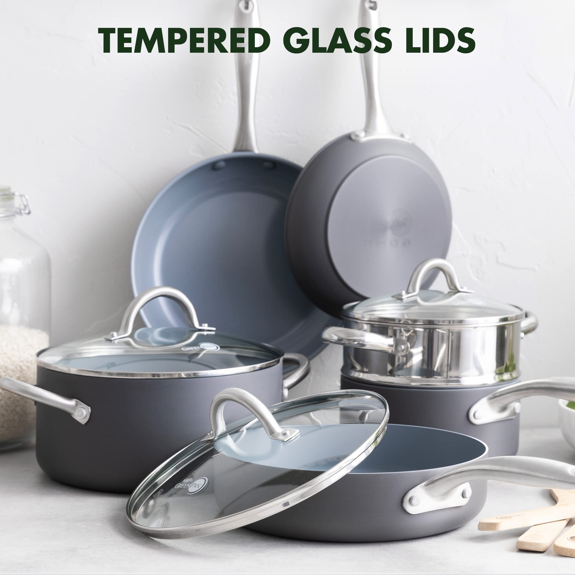 GreenPan Lima Hard Anodized 12-Piece Ceramic Nonstick Cookware Set, PFAS-Free, Gray