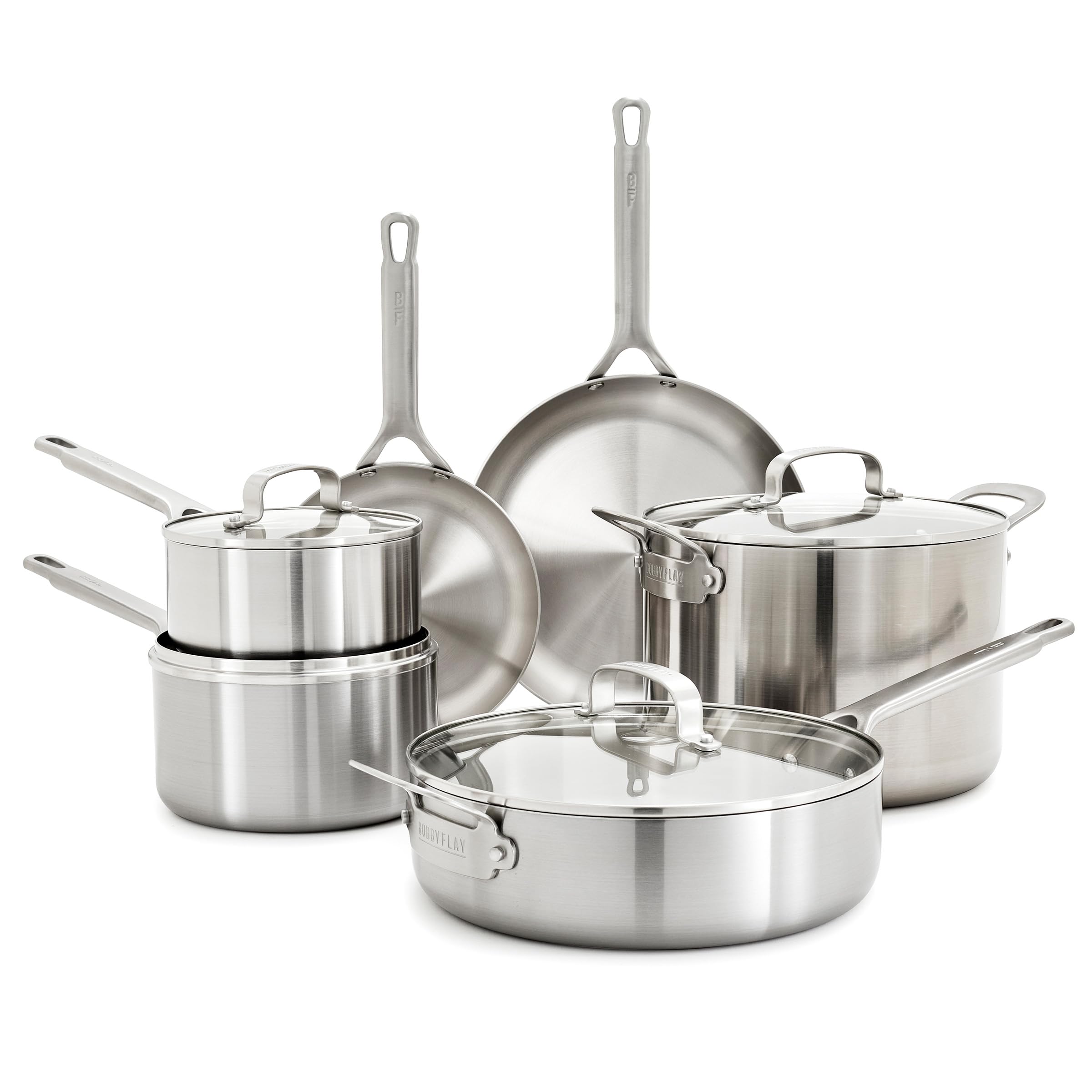 GreenPan x Bobby Flay 10-Piece Stainless Steel Cookware Set, Tri-Ply Multiclad, Induction