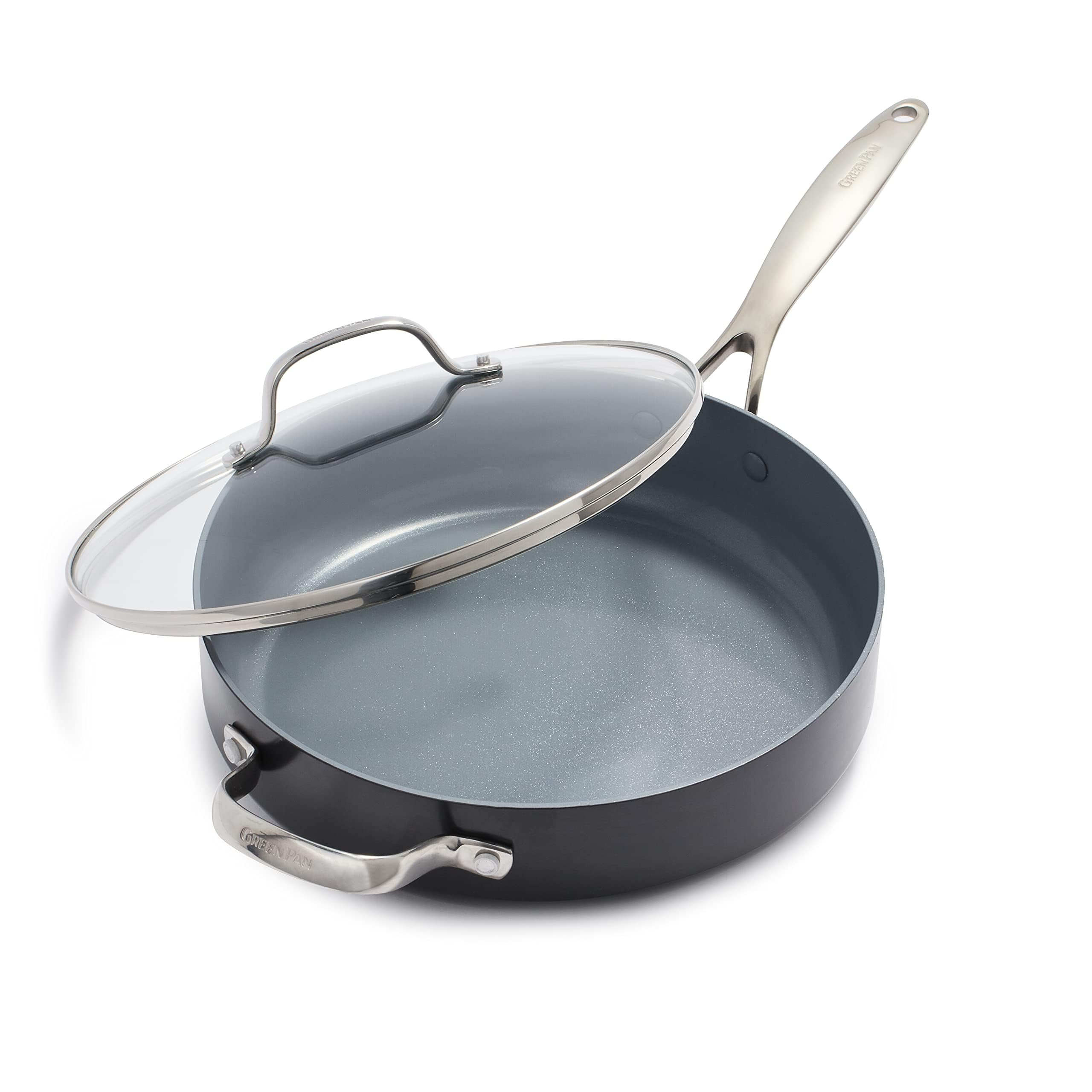 GreenPan Valencia Pro Hard Anodized Ceramic Nonstick 4.5-Quart Sauté Pan with Lid, PFAS-Free, Induction Ready, Gray