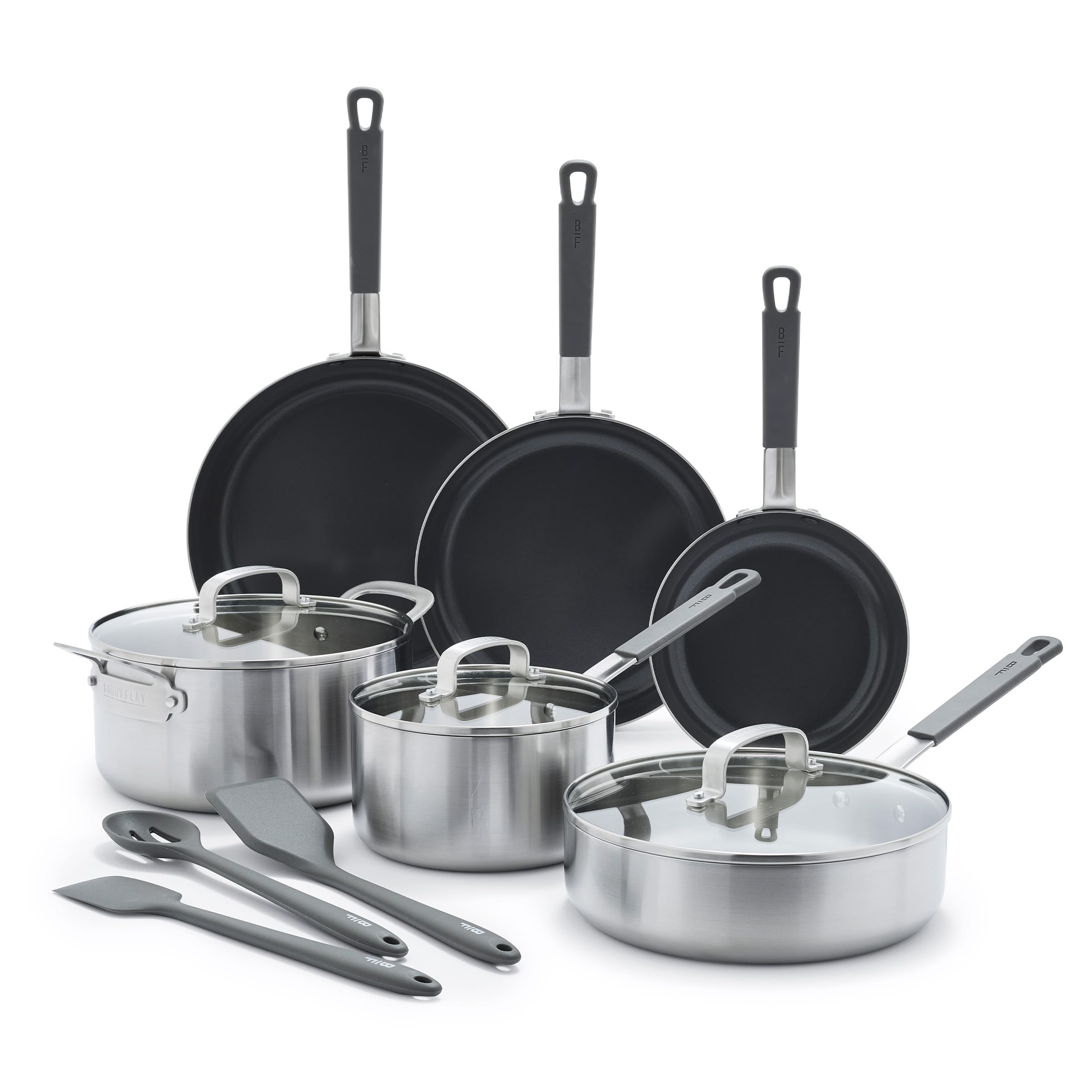GreenPan x Bobby Flay Stainless Steel 12-Piece Tri-Ply Cookware Set with PFAS-Free Nonstick Frypans