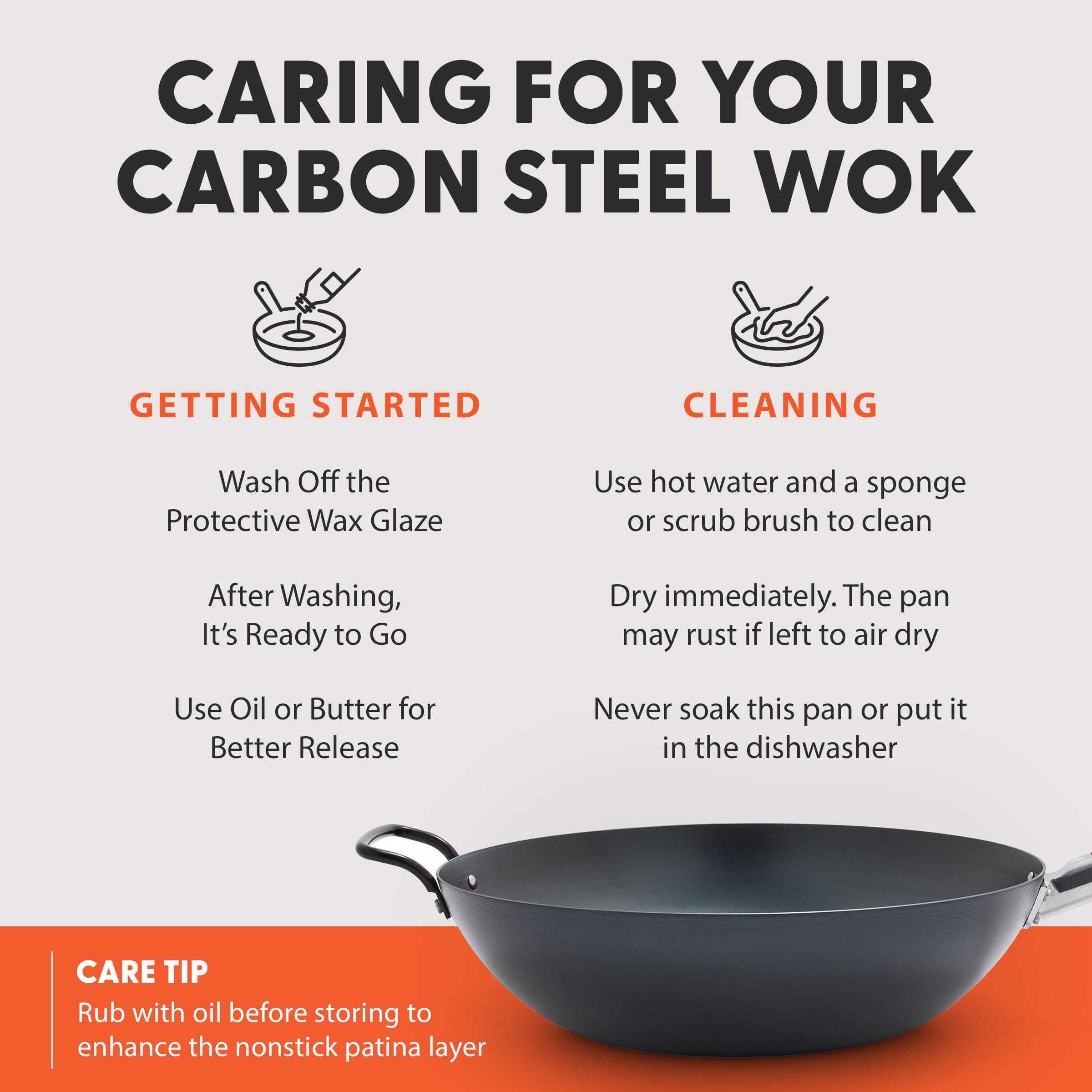 GreenPan Kyoto Carbon Steel Wok 14 in – Flat Bottom – Black