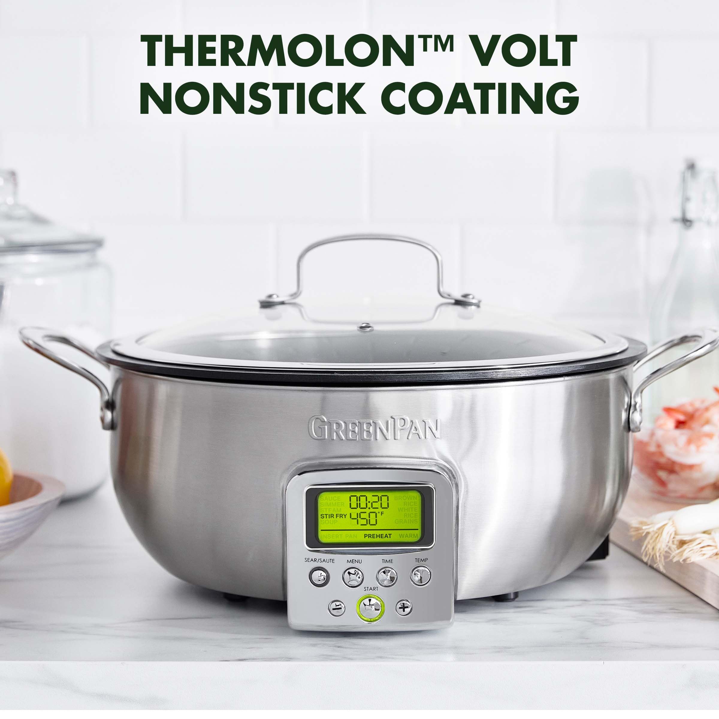 GreenPan Elite 6QT Electric Skillet – Smart Pot, 10-in-1, PFAS-Free Ceramic Nonstick, Stainless Steel