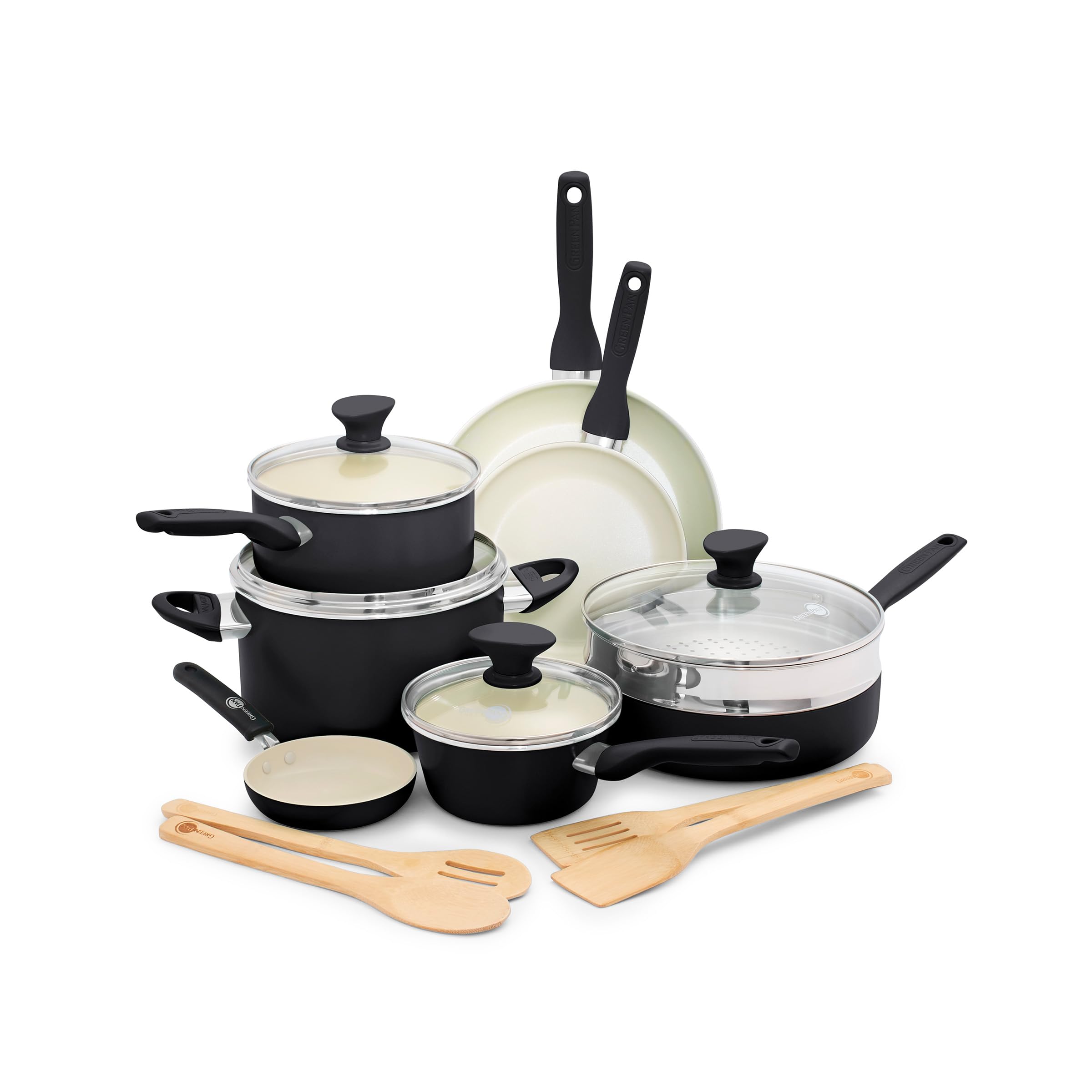 GreenPan Rio 16-Piece Cookware Set — Hard Anodized, Ceramic Nonstick, PFAS-Free, with Lids & Bamboo Utensils