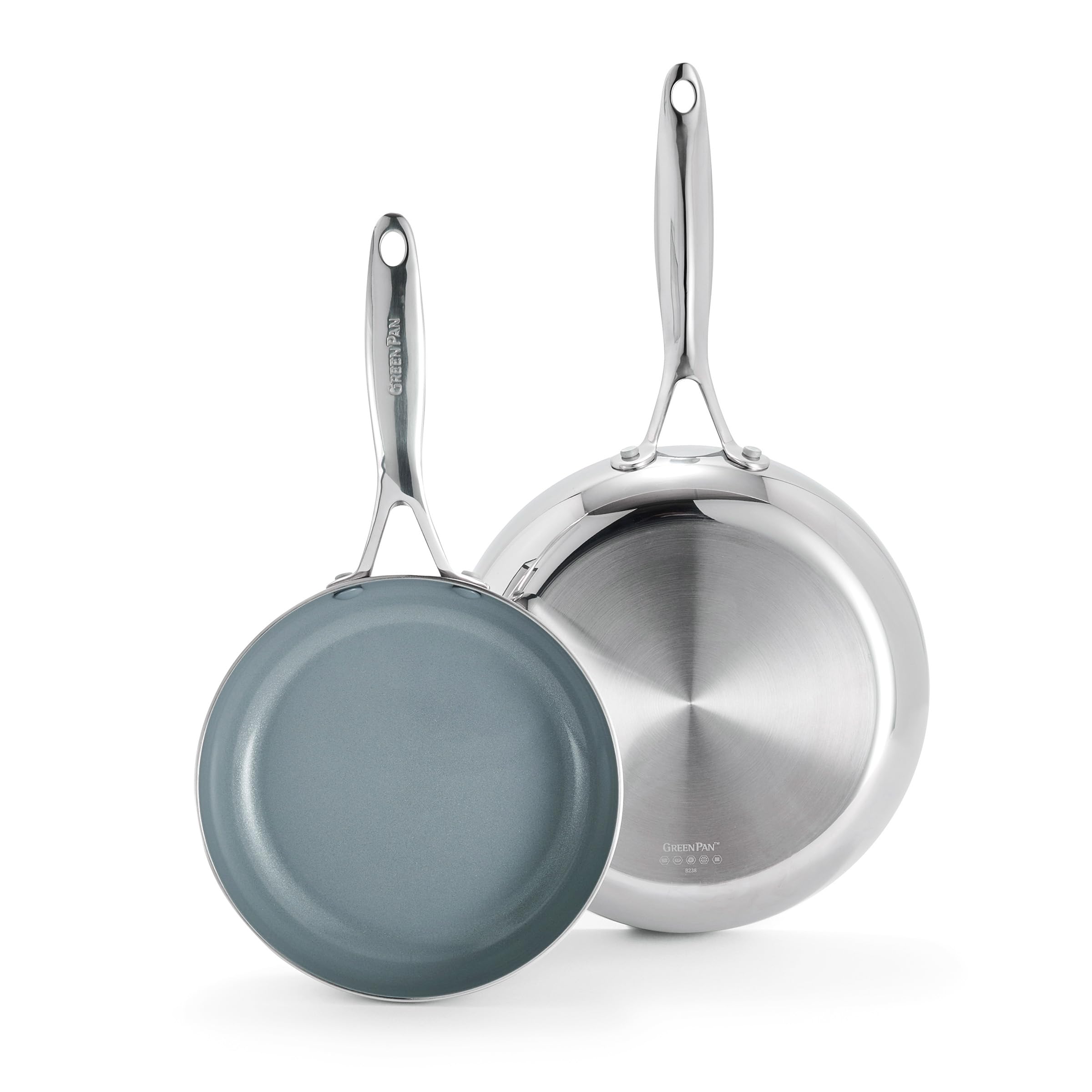 GreenPan Valencia Pro Tri-Ply Stainless Steel 8" & 10" Frying Pan Skillet Set