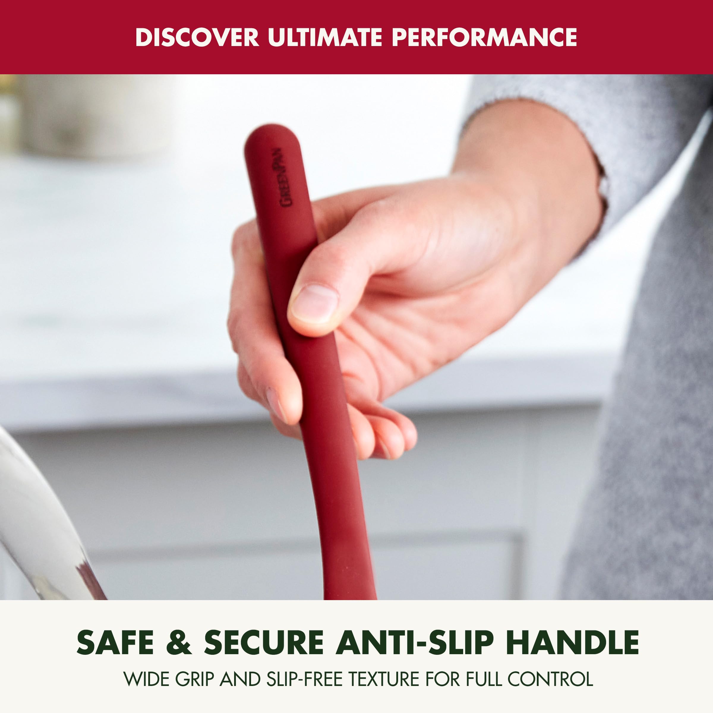 GreenPan Platinum Silicone Slotted Spoon – Heat-Resistant Kitchen Utensil, Red