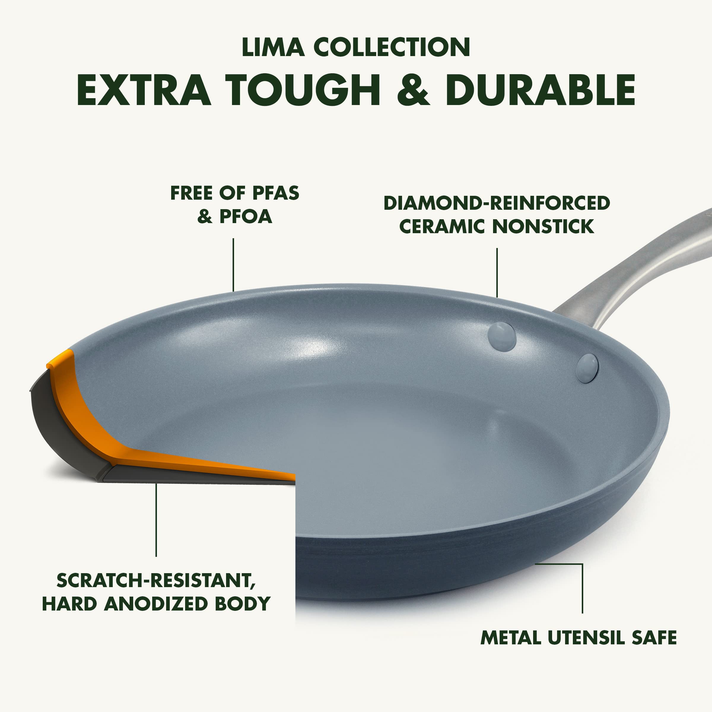 GreenPan Lima Hard Anodized 1-Quart and 2-Quart Saucepan Set, PFAS-Free, Gray