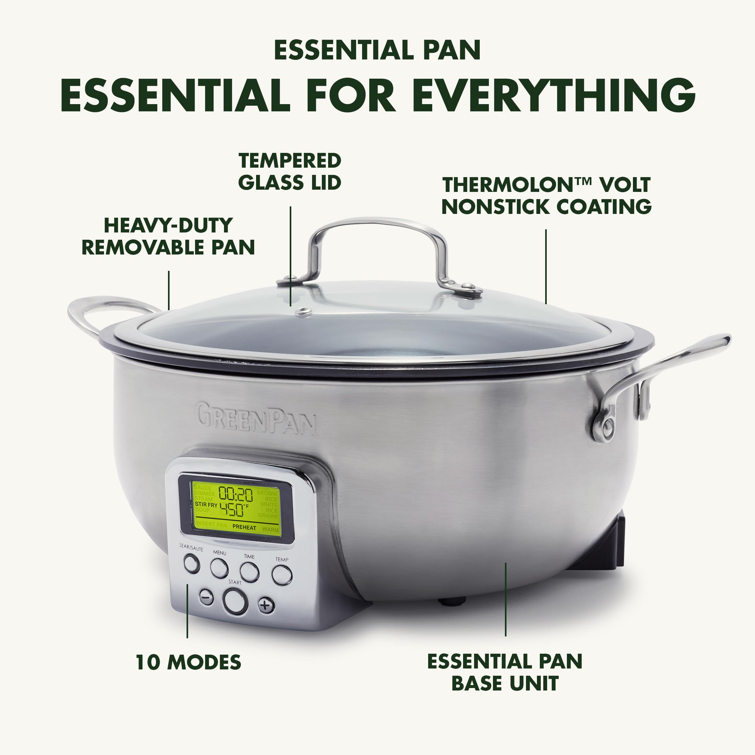 GreenPan Elite 6QT Electric Skillet – Smart Pot, 10-in-1, PFAS-Free Ceramic Nonstick, Stainless Steel
