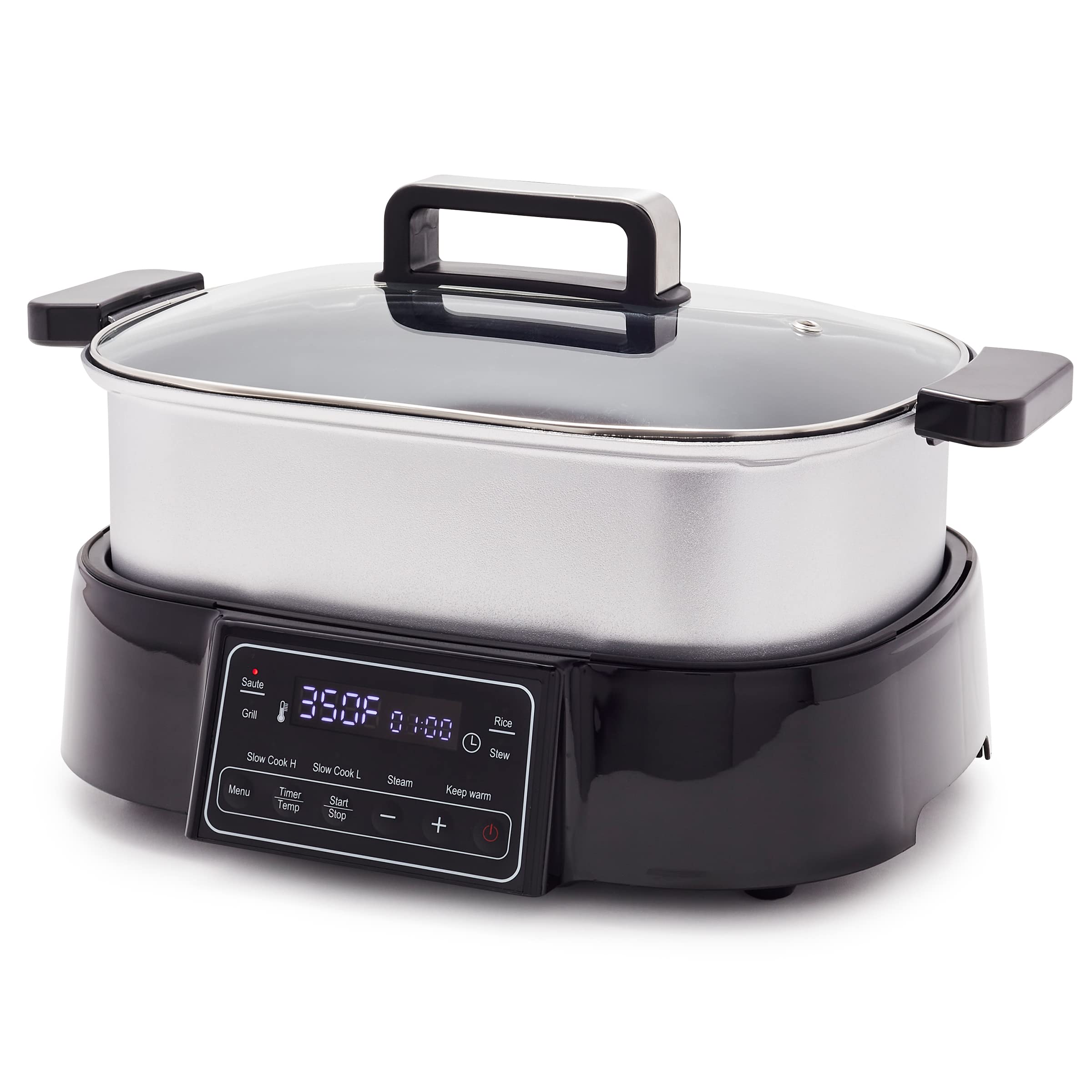 GreenPan Stainless Steel 8-in-1 Electric Skillet Grill & Slow Cooker – Ceramic Nonstick, 6.5QT