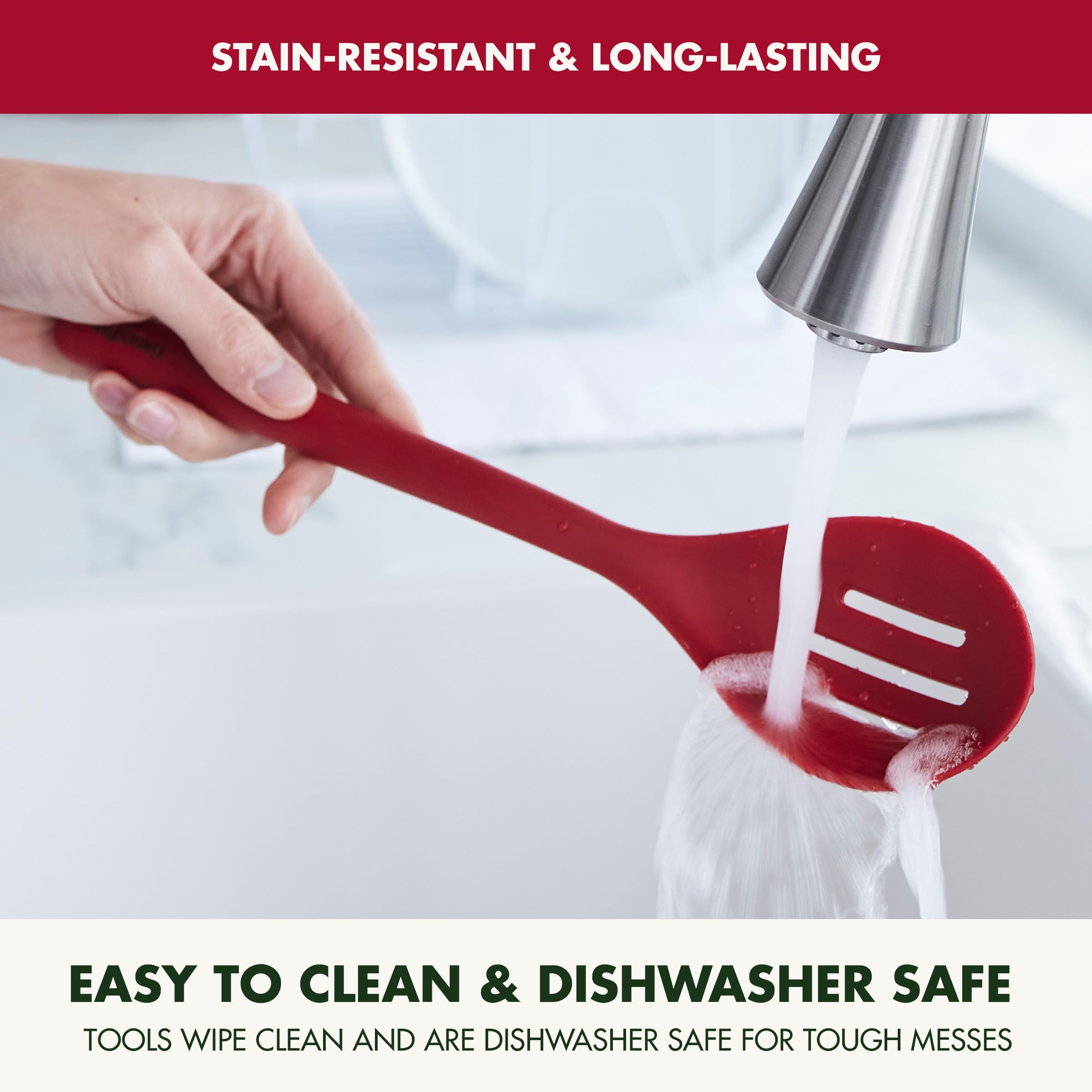 GreenPan Platinum Silicone Slotted Spoon – Heat-Resistant Kitchen Utensil, Red