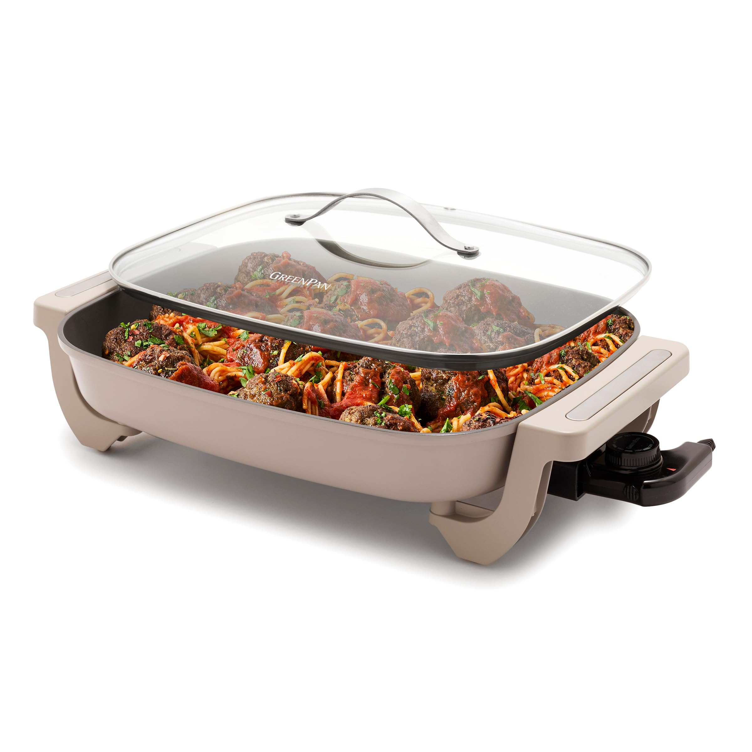 GreenPan Advanced 12 in x 15 in Electric Skillet with Lid – 7QT – Clay