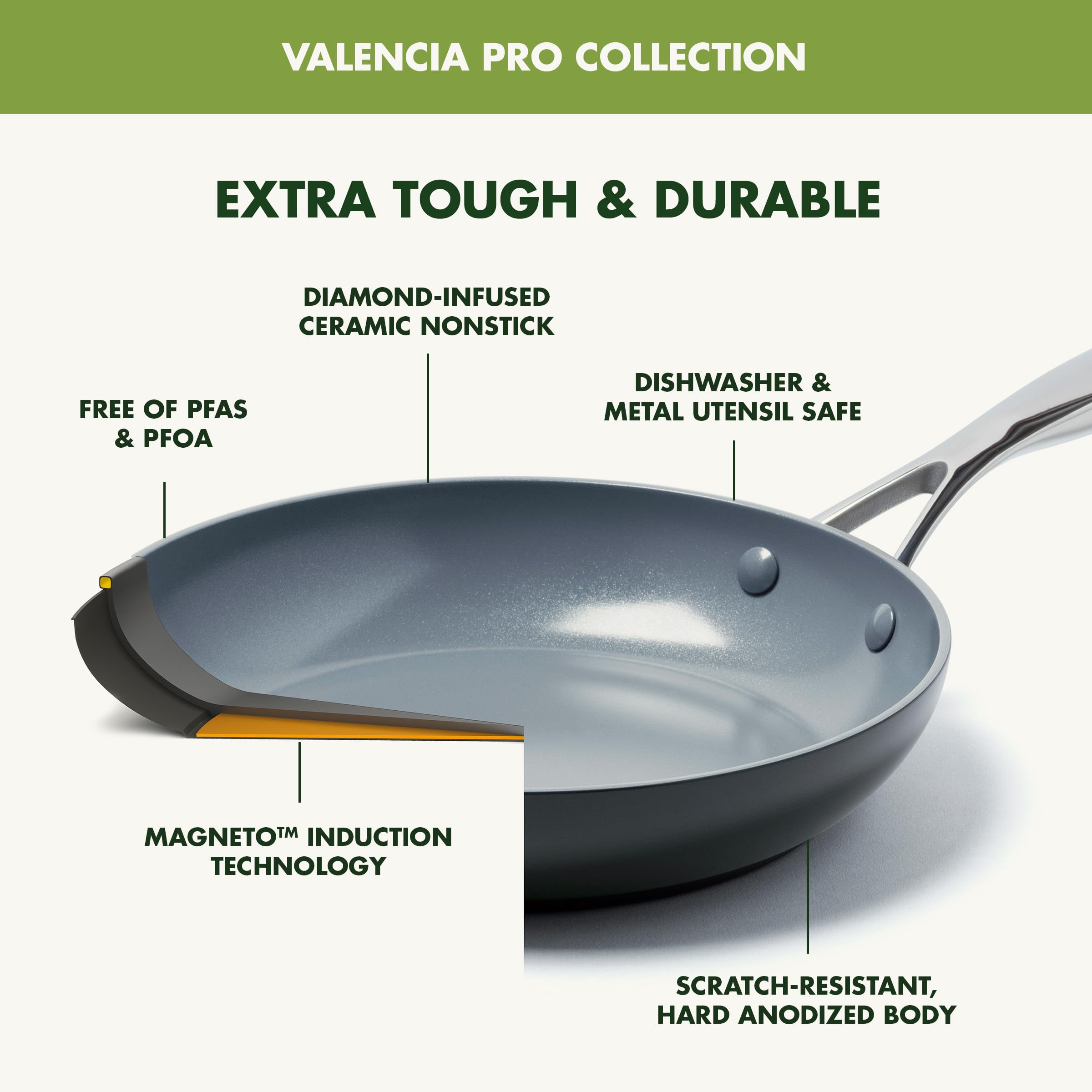 GreenPan Valencia Pro 8QT Stock Pot with Lid – Hard Anodized, Ceramic Nonstick, Induction Ready, Gray