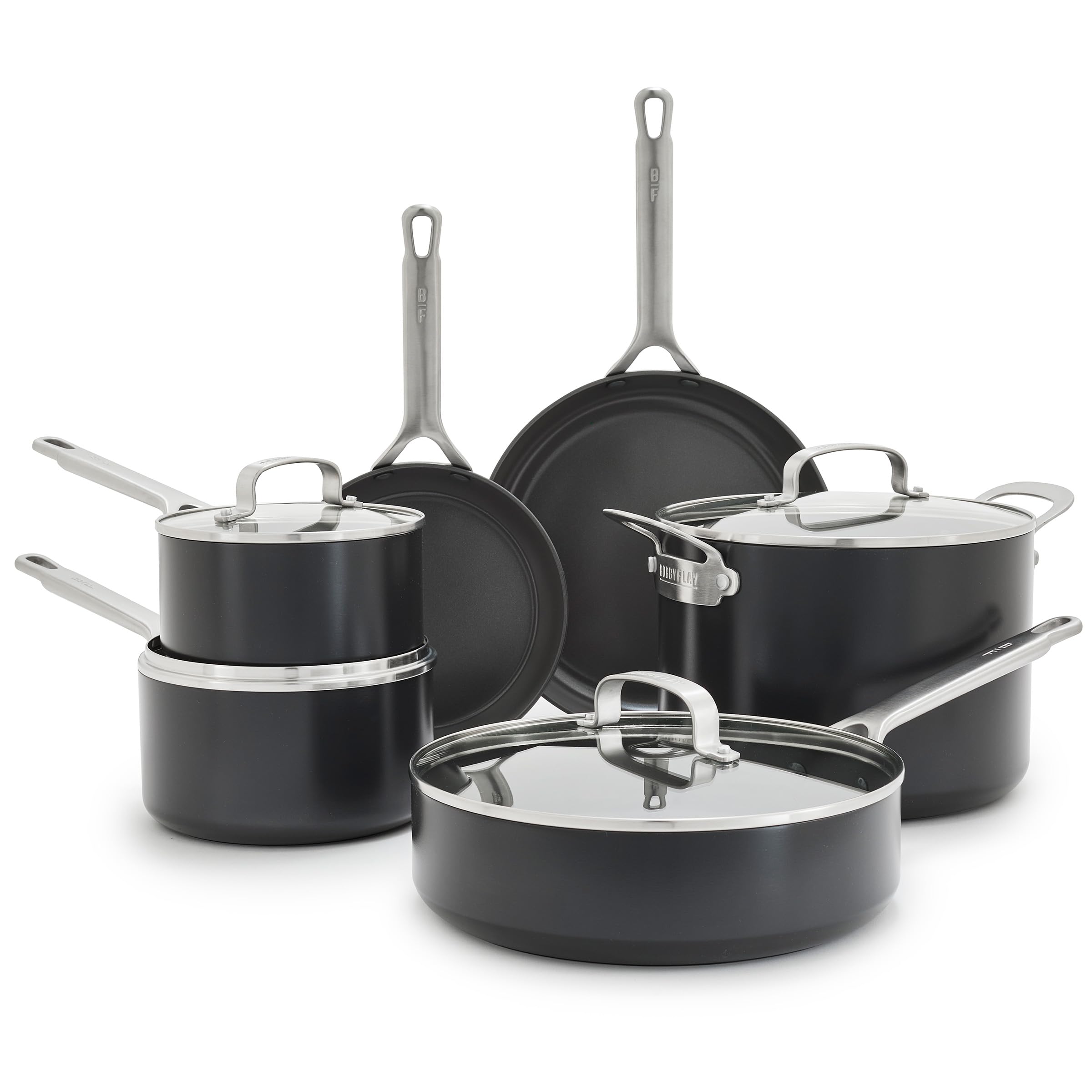 GreenPan x Bobby Flay Hard Anodized Nonstick 10-Piece Cookware Set – PFAS-Free, Induction Suitable, Black
