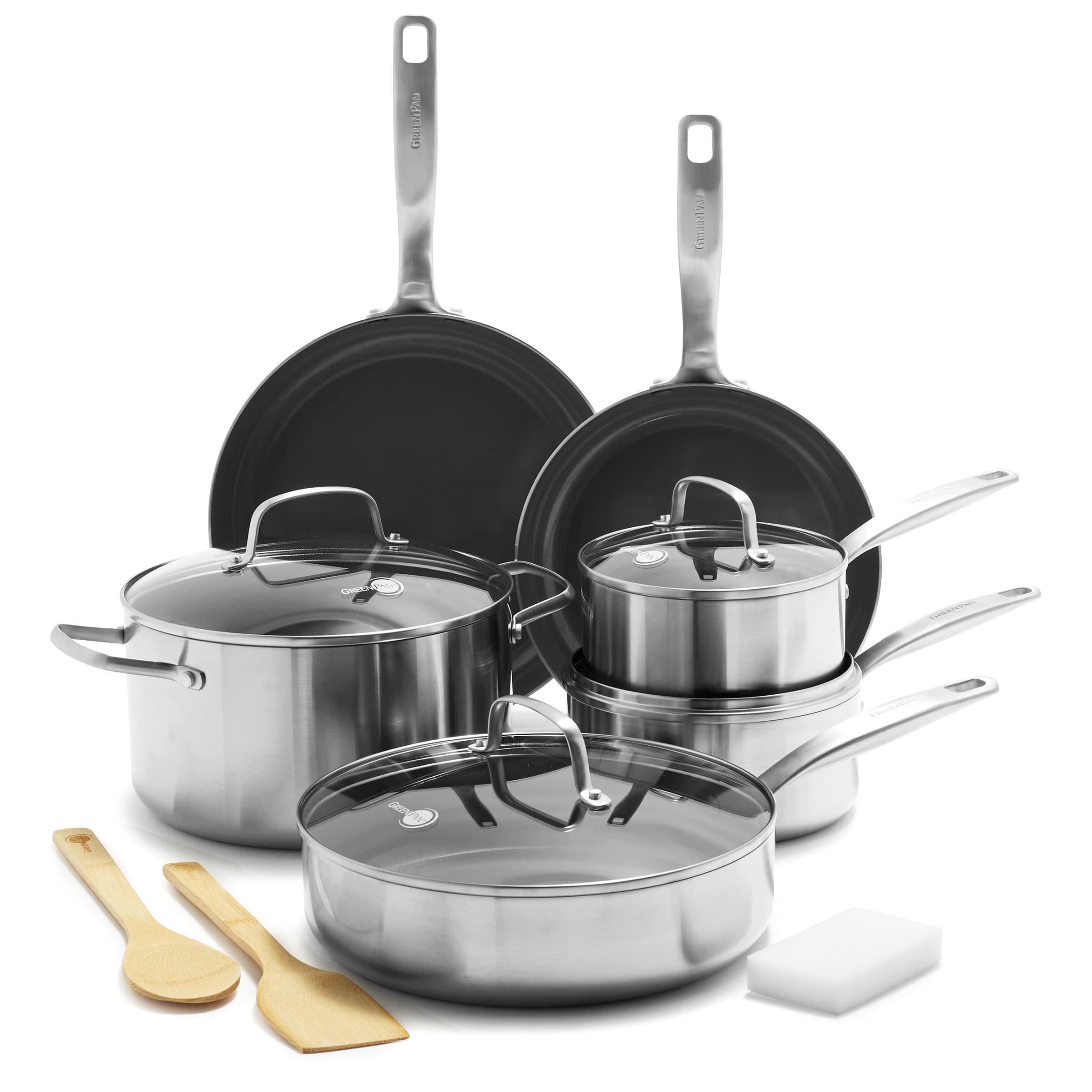GreenPan Chatham 12-Piece Stainless Steel Cookware Set — PFAS-Free Ceramic Nonstick, Induction Ready, Dishwasher Safe
