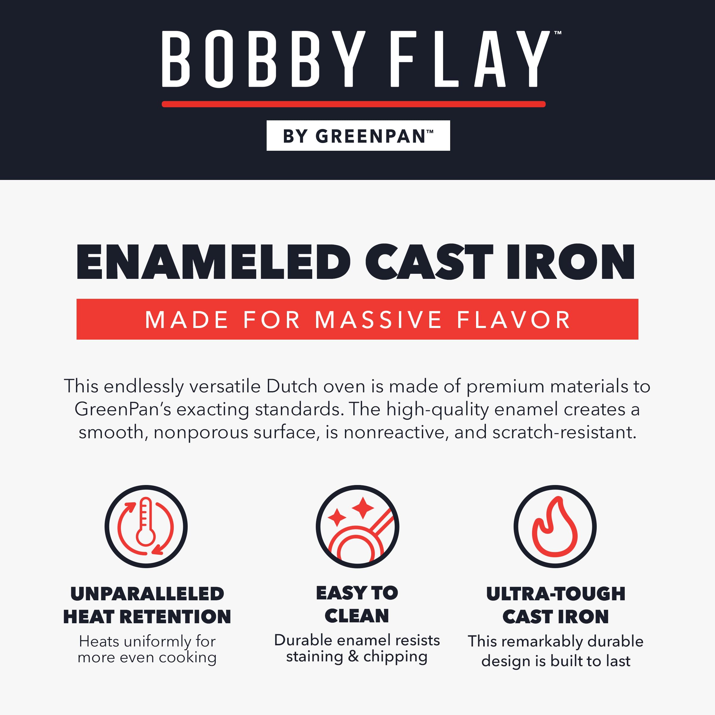 GreenPan x Bobby Flay 5.5QT Enameled Cast Iron Dutch Oven with Self-Basting Lid — Ivory