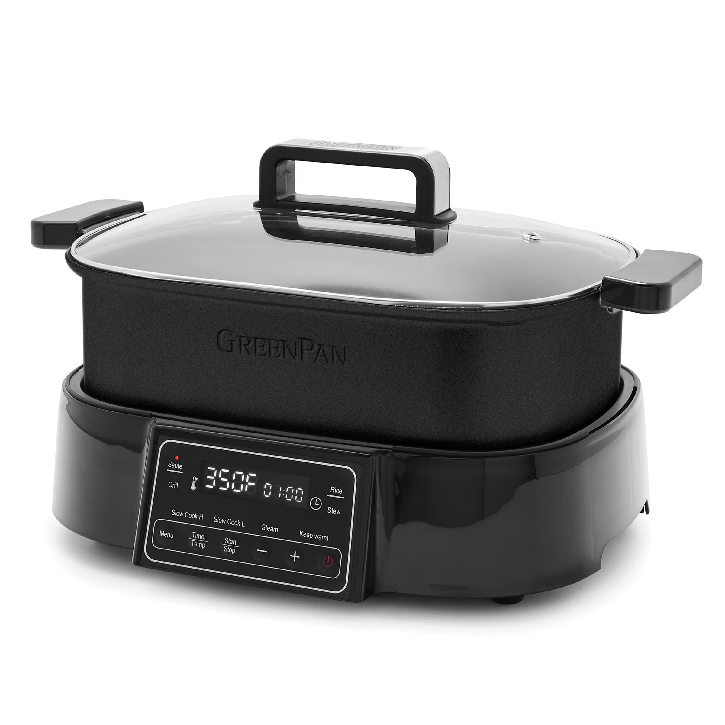 GreenPan Bistro 6.5QT Multi-Cooker Skillet — 8-in-1 Electric Slow Cooker, Grill, Griddle, Steamer, Rice Cooker, PFAS-Free Ceramic Nonstick, Matte Black
