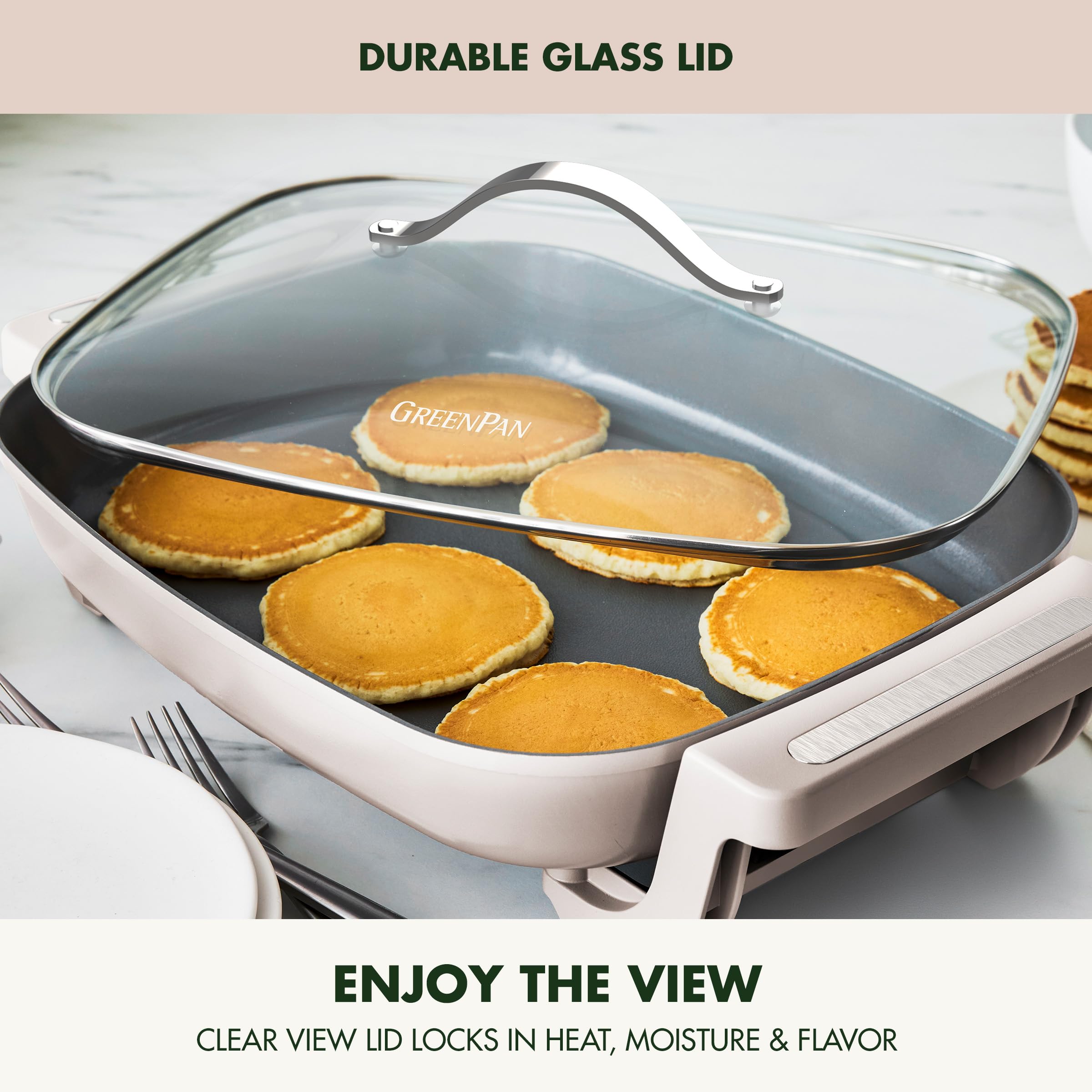 GreenPan Advanced 12 in x 15 in Electric Skillet with Lid – 7QT – Clay