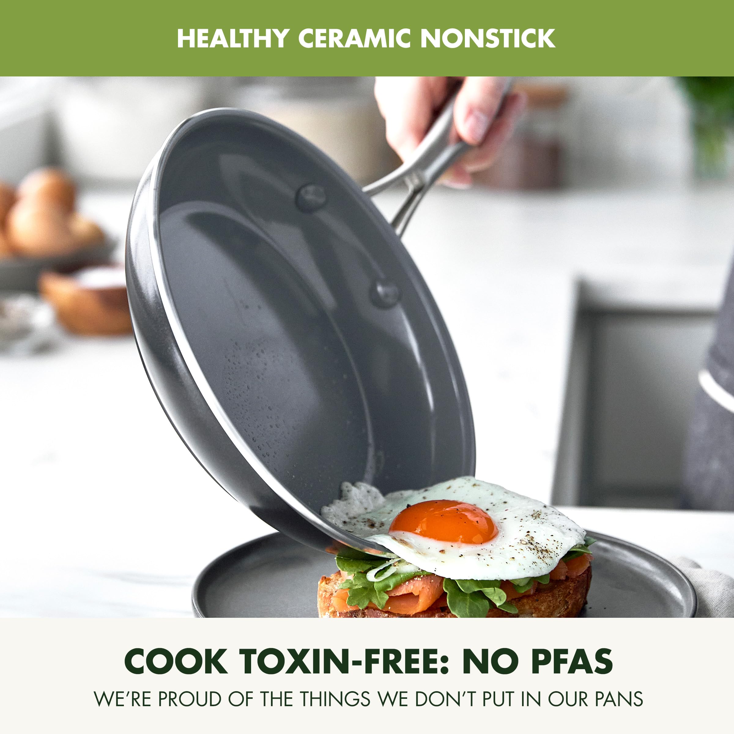 GreenPan Swift Ceramic Nonstick 8" & 10" Frying Pan Set – PFAS-Free, Stainless Steel Handles, Oven Safe to 600°F