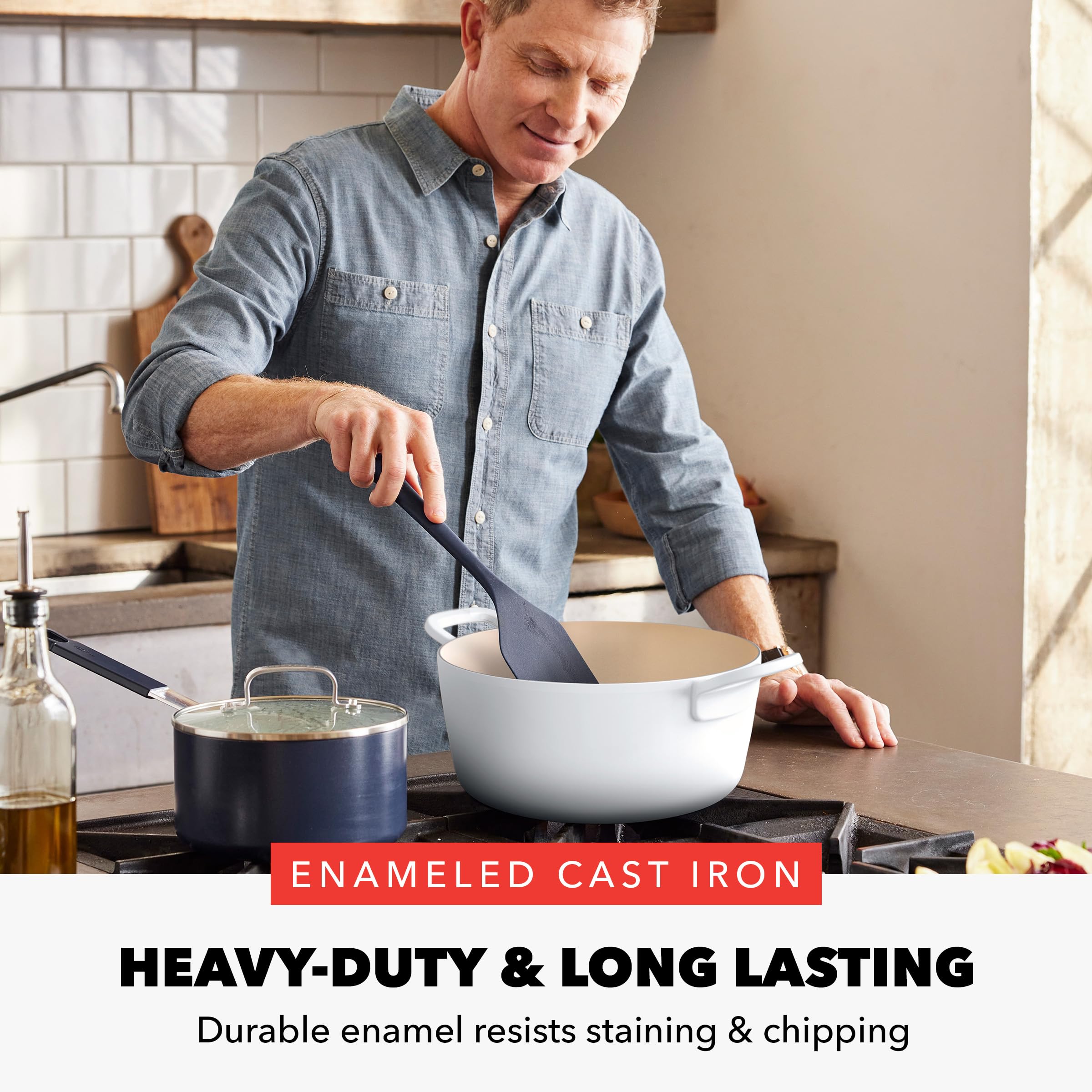 GreenPan x Bobby Flay 5.5QT Enameled Cast Iron Dutch Oven with Self-Basting Lid — Ivory