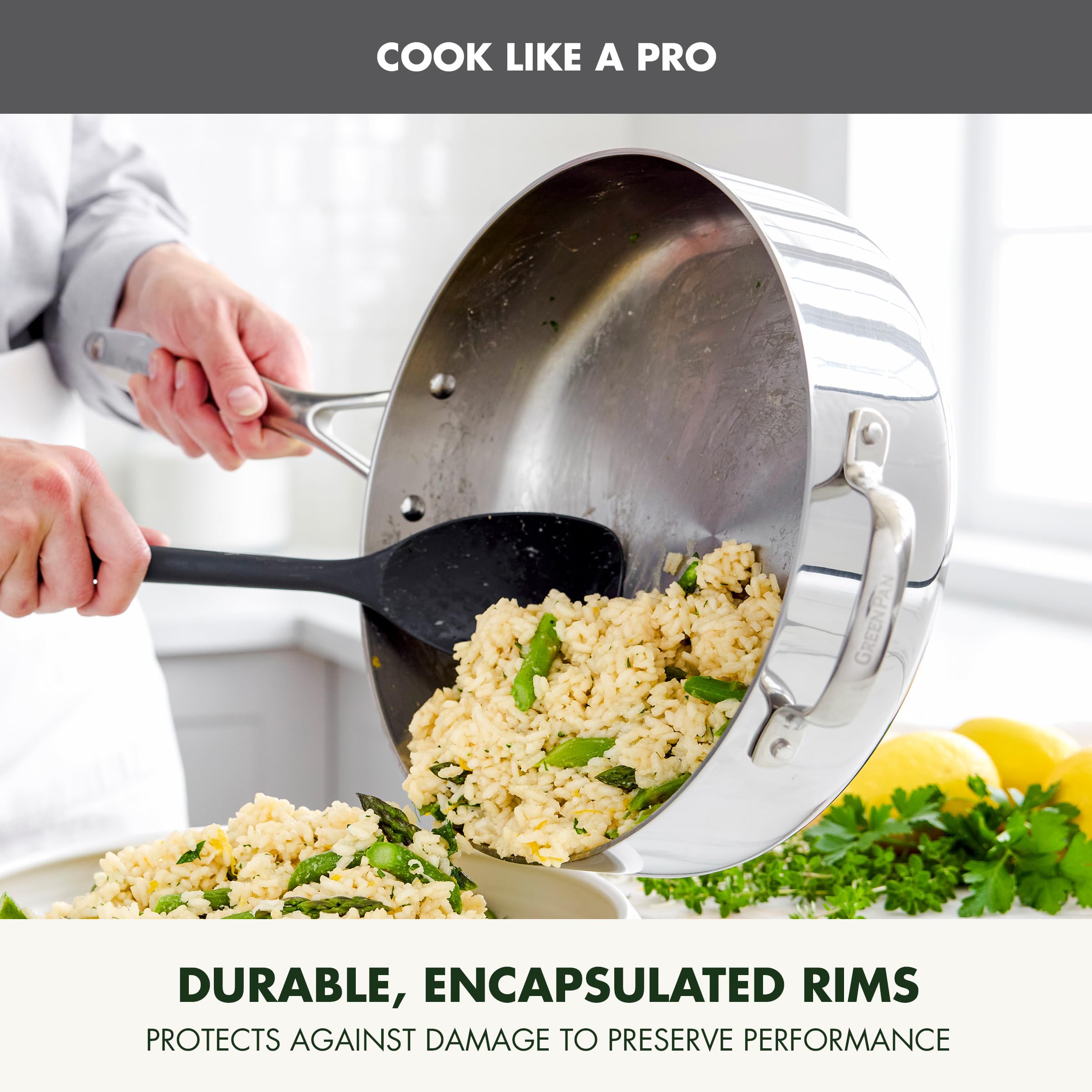 GreenPan Valencia Pro Tri-Ply Stainless Steel 5QT Sauté Pan with Lid