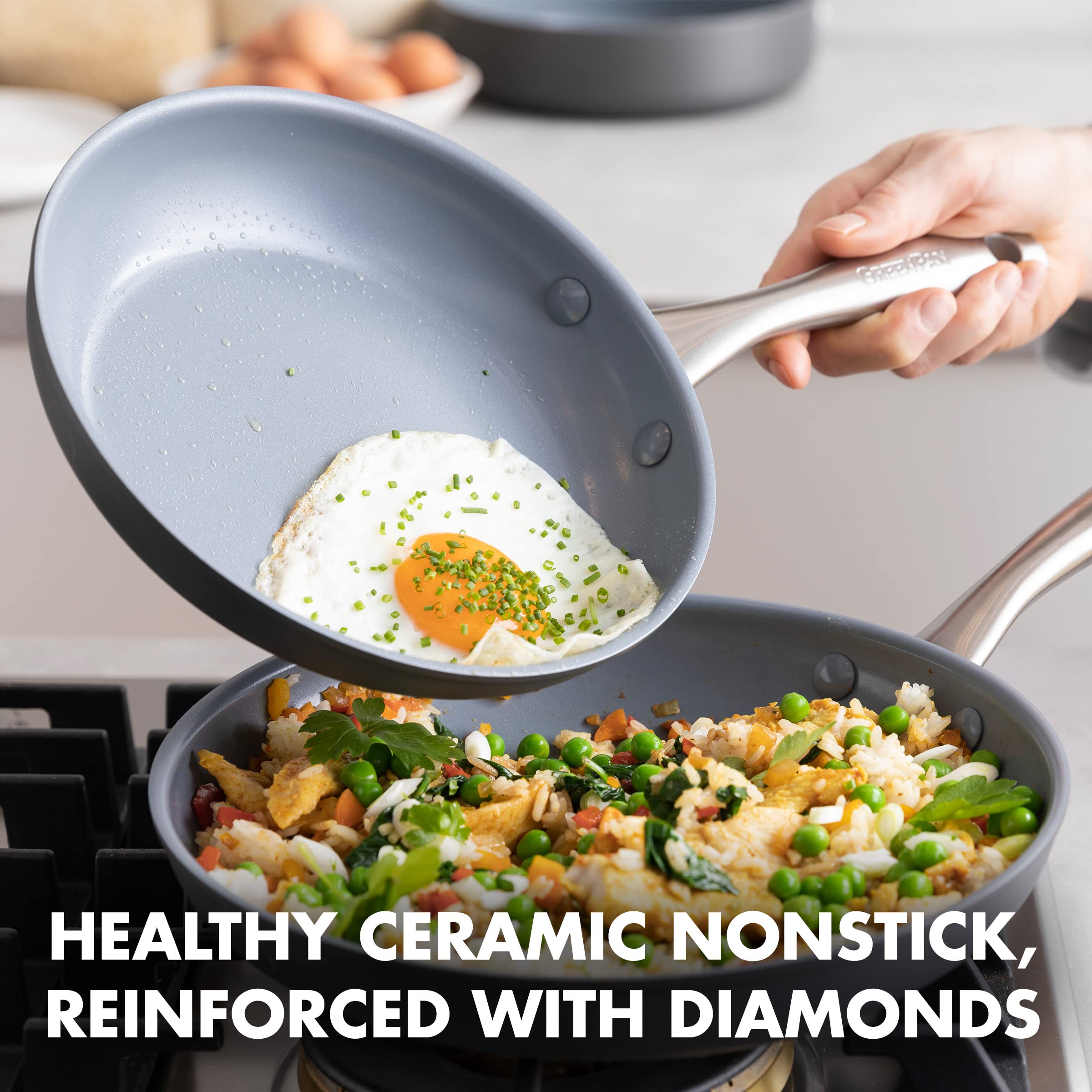 GreenPan Lima Hard Anodized 12-Piece Ceramic Nonstick Cookware Set, PFAS-Free, Gray
