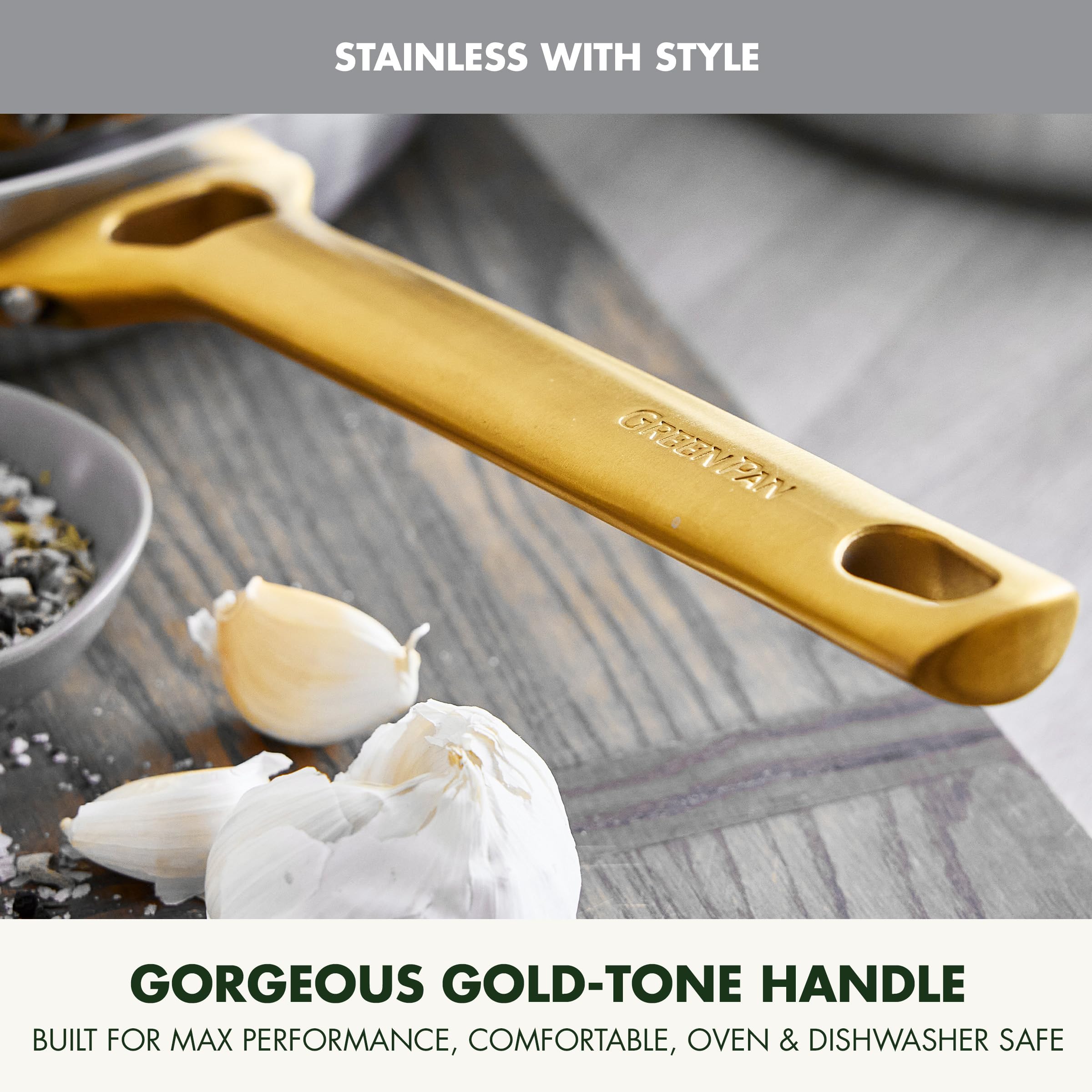 GreenPan Reserve Stainless Tri-Ply 8" Frying Pan with Gold Handle
