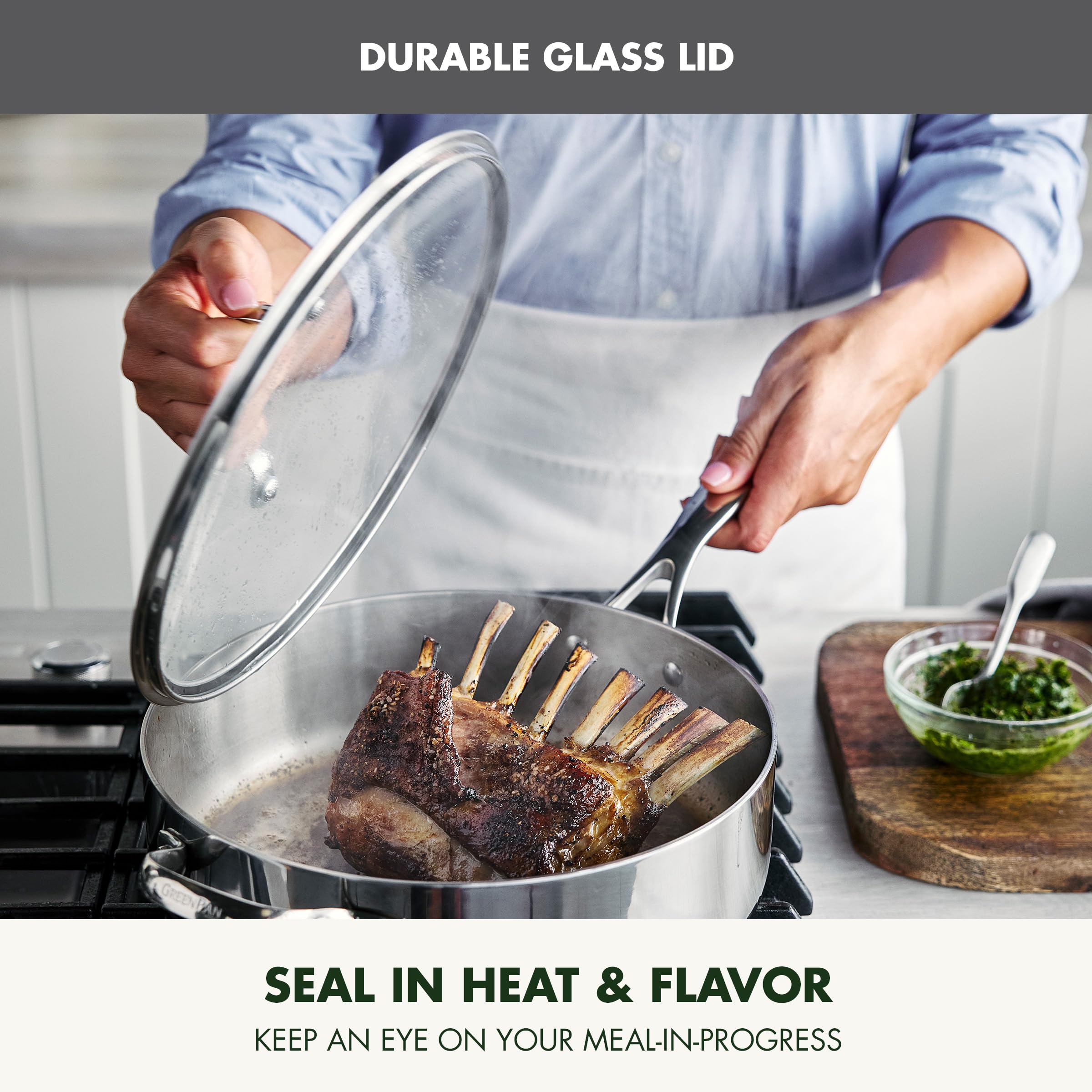 GreenPan Valencia Pro Tri-Ply Stainless Steel 5QT Sauté Pan with Lid