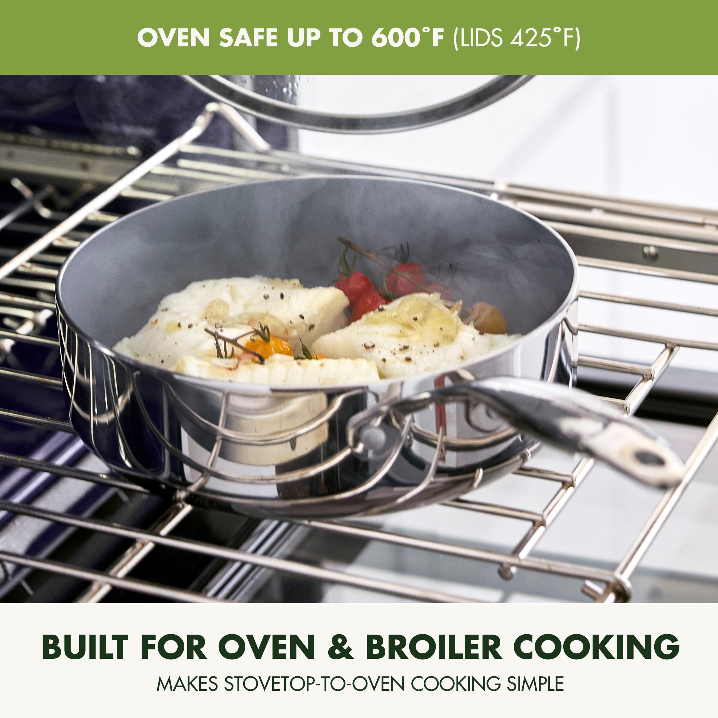 GreenPan Valencia Pro Tri-Ply Stainless Steel 10-Piece Cookware Set – PFAS-Free Ceramic Nonstick, Induction Ready, Oven Safe to 600°F