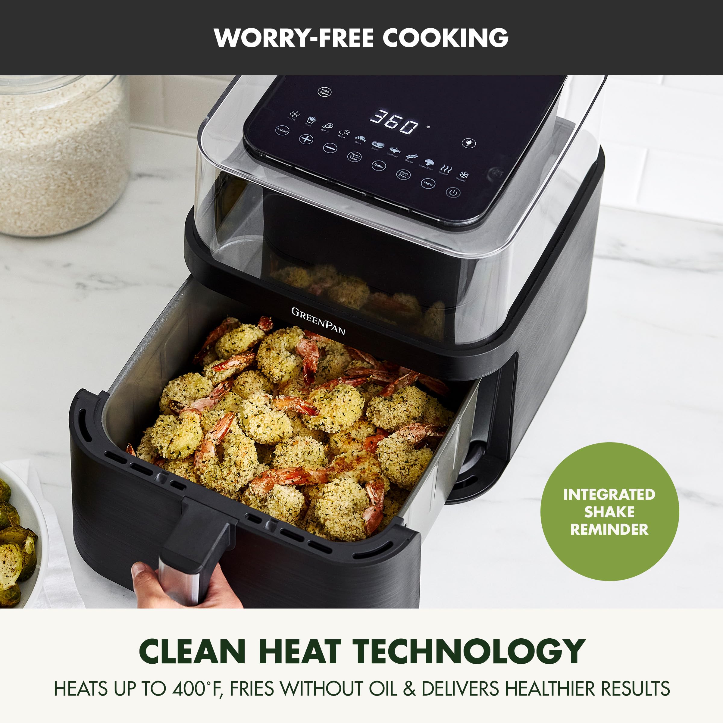 GreenPan Clearview Extra Large 7QT Air Fryer with 360° Clear Window and 13 Presets