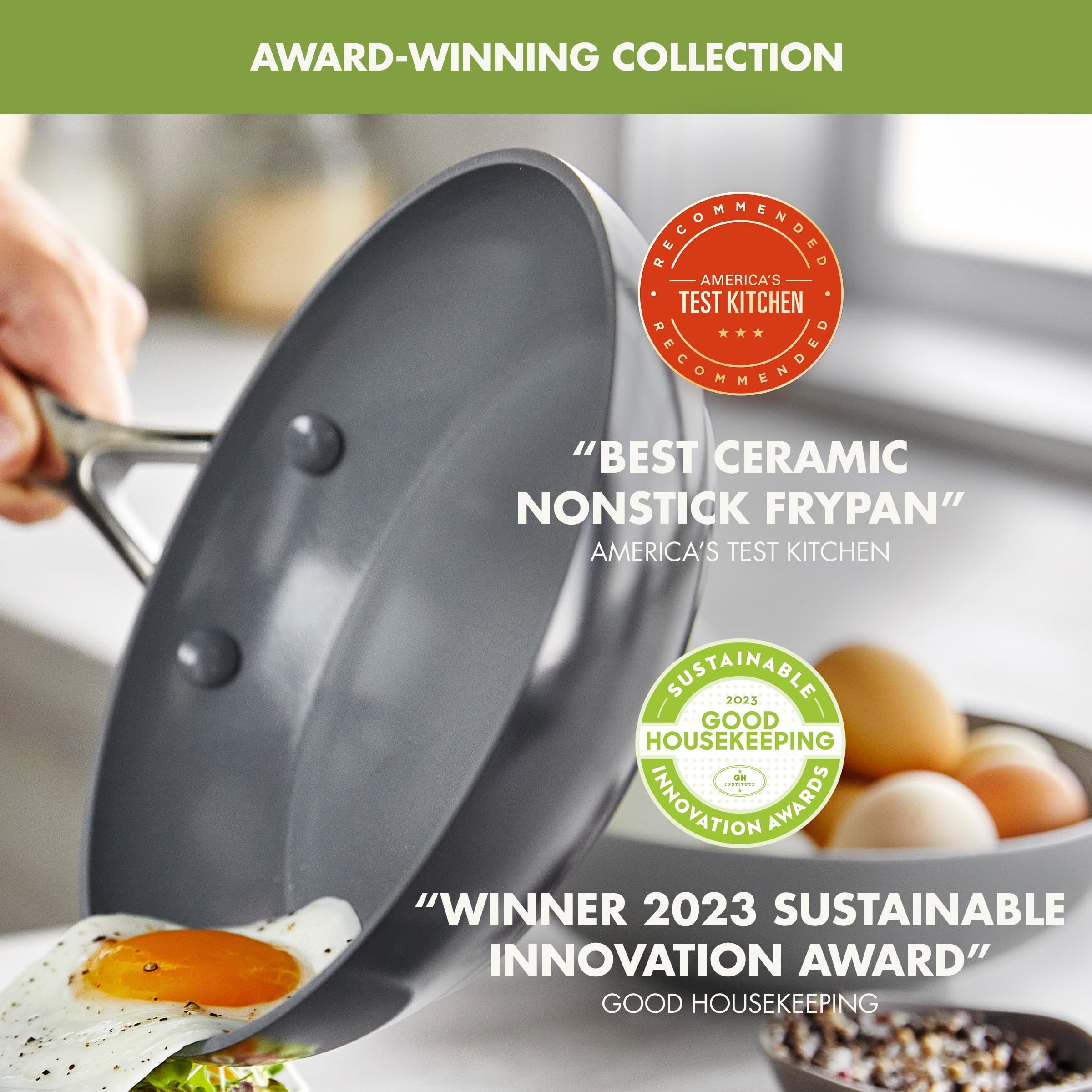 GreenPan Valencia Pro Hard Anodized Ceramic Nonstick 4.5-Quart Sauté Pan with Lid, PFAS-Free, Induction Ready, Gray