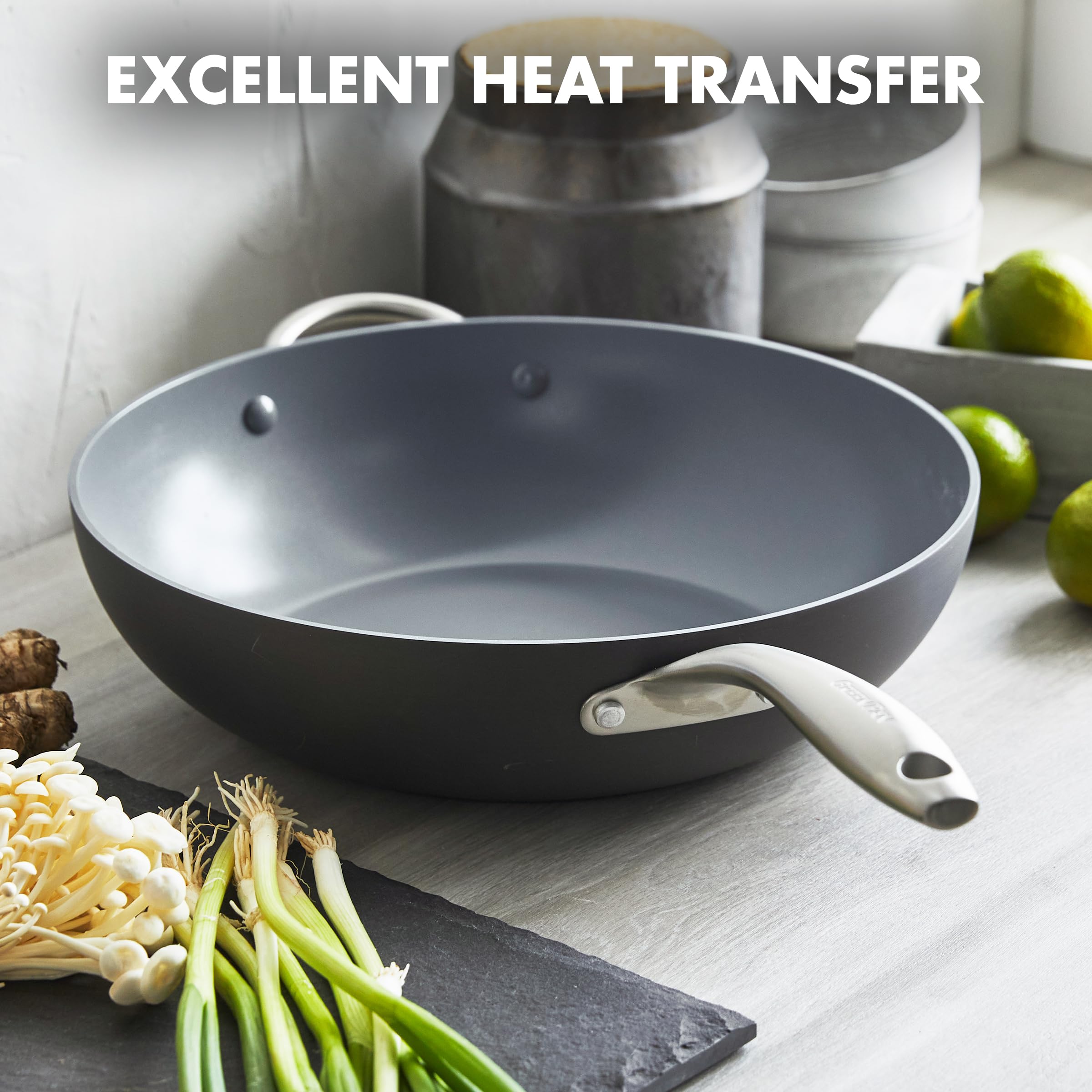 GreenPan Lima 12.5-Inch Hard Anodized Wok Pan with Helper Handle - Ceramic Nonstick